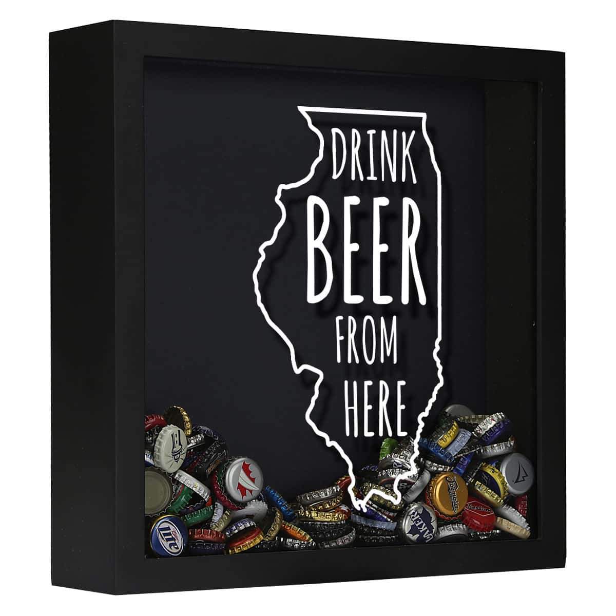 Torched Products Shadow Box Black Illinois Drink Beer From Here Beer Cap Shadow Box (781175128181)