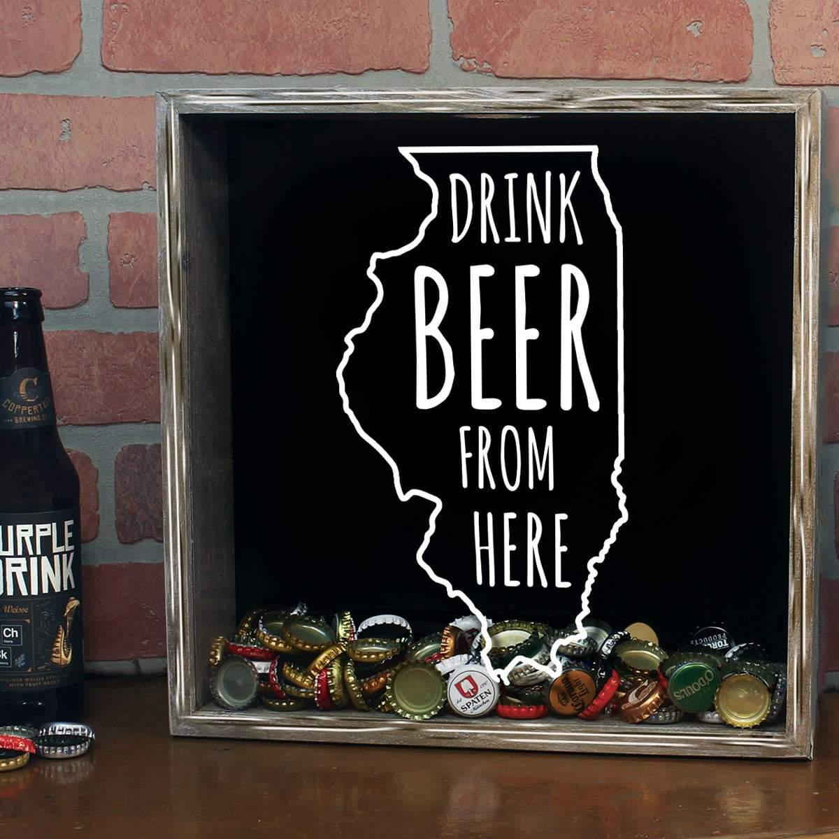 Torched Products Shadow Box Illinois Drink Beer From Here Beer Cap Shadow Box (781175128181)