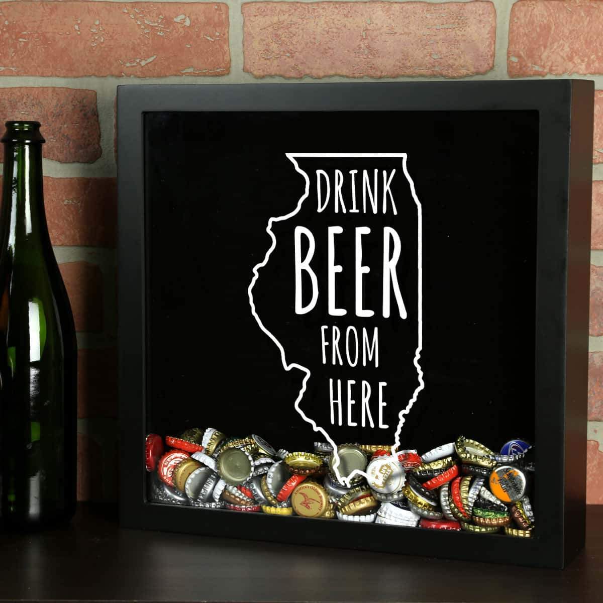 Torched Products Shadow Box Black Illinois Drink Beer From Here Beer Cap Shadow Box (781175128181)