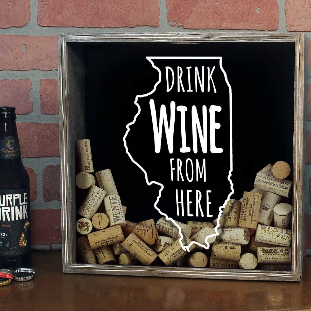 Torched Products Shadow Box Illinois Drink Wine From Here Wine Cork Shadow Box (795733590133)