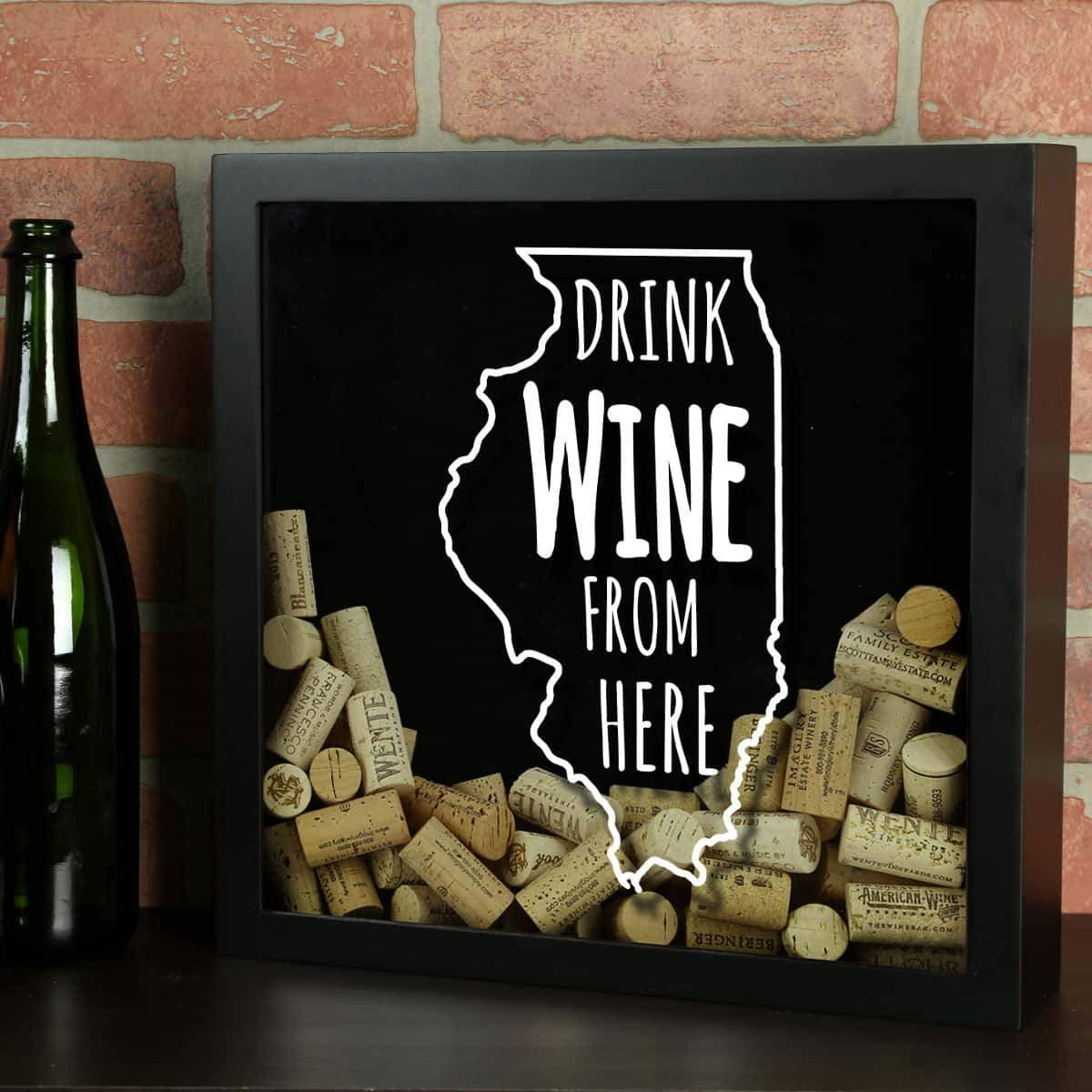 Torched Products Shadow Box Black Illinois Drink Wine From Here Wine Cork Shadow Box (795733590133)