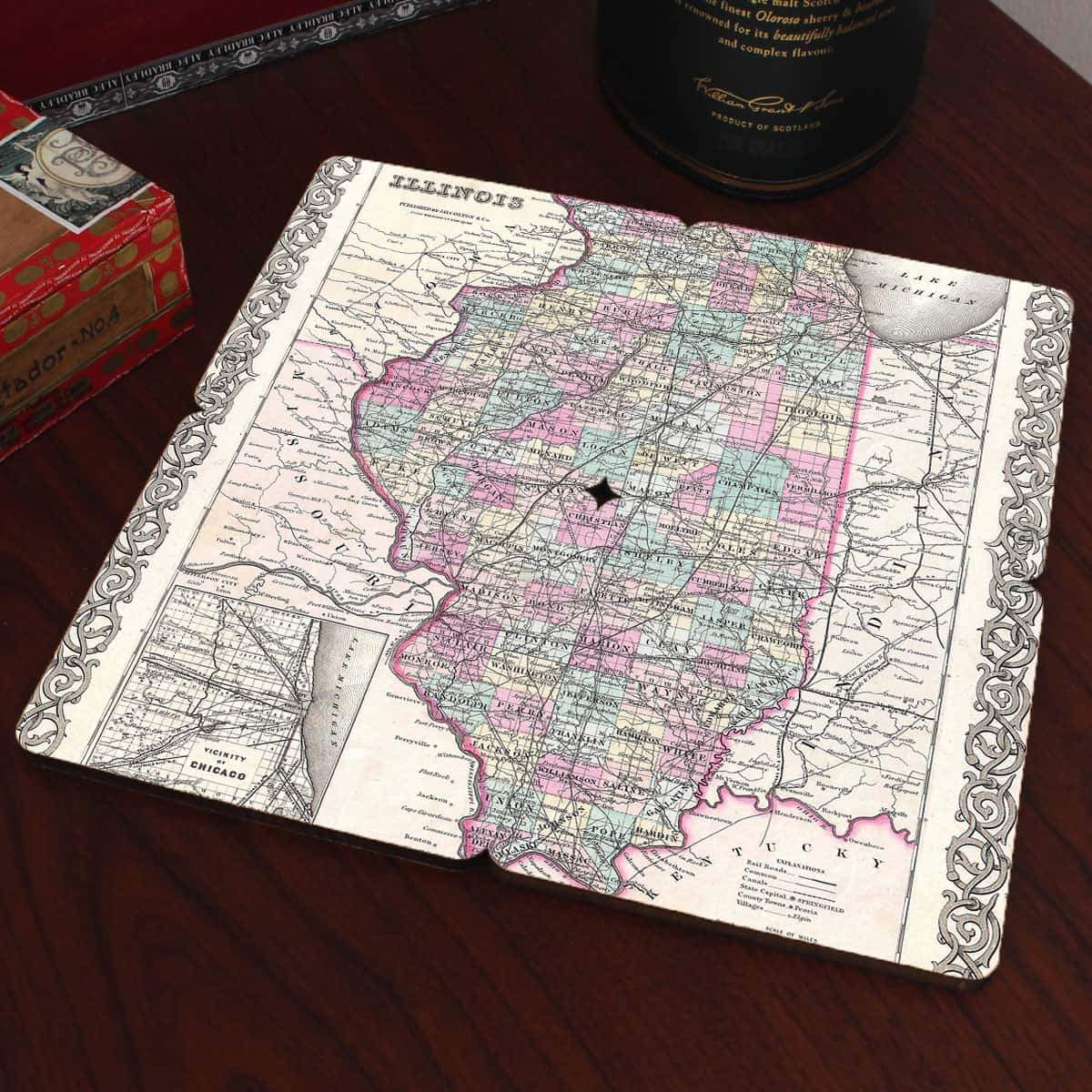 Torched Products Coasters Illinois Old World Map Coaster (790592913525)