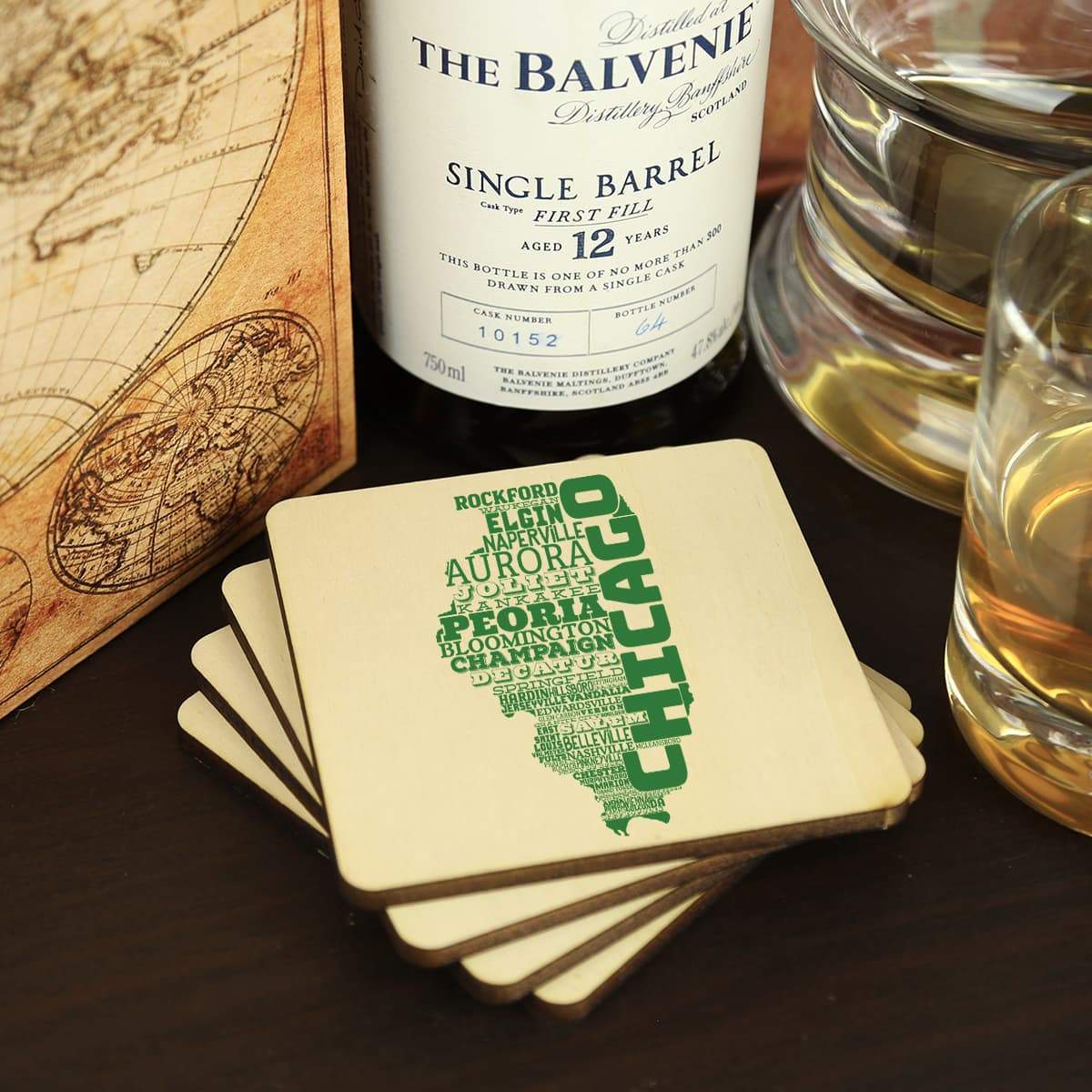 Torched Products Coasters Illinois State Typography Coaster (787812352117)