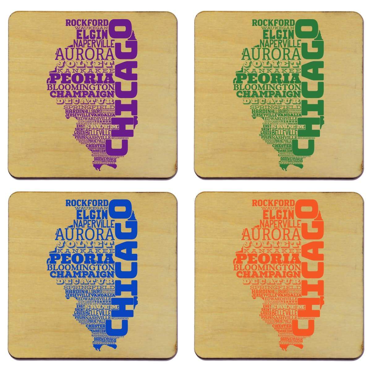 Torched Products Coasters Illinois State Typography Coaster (787812352117)