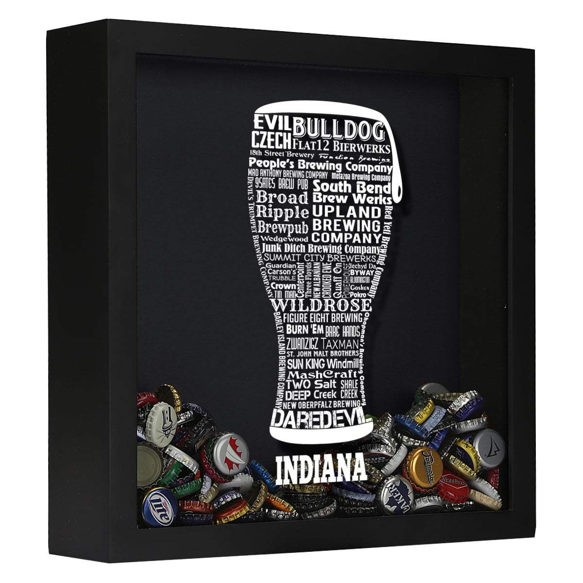 Torched Products Shadow Box Black Indiana Beer Typography Shadow Box (779424530549)