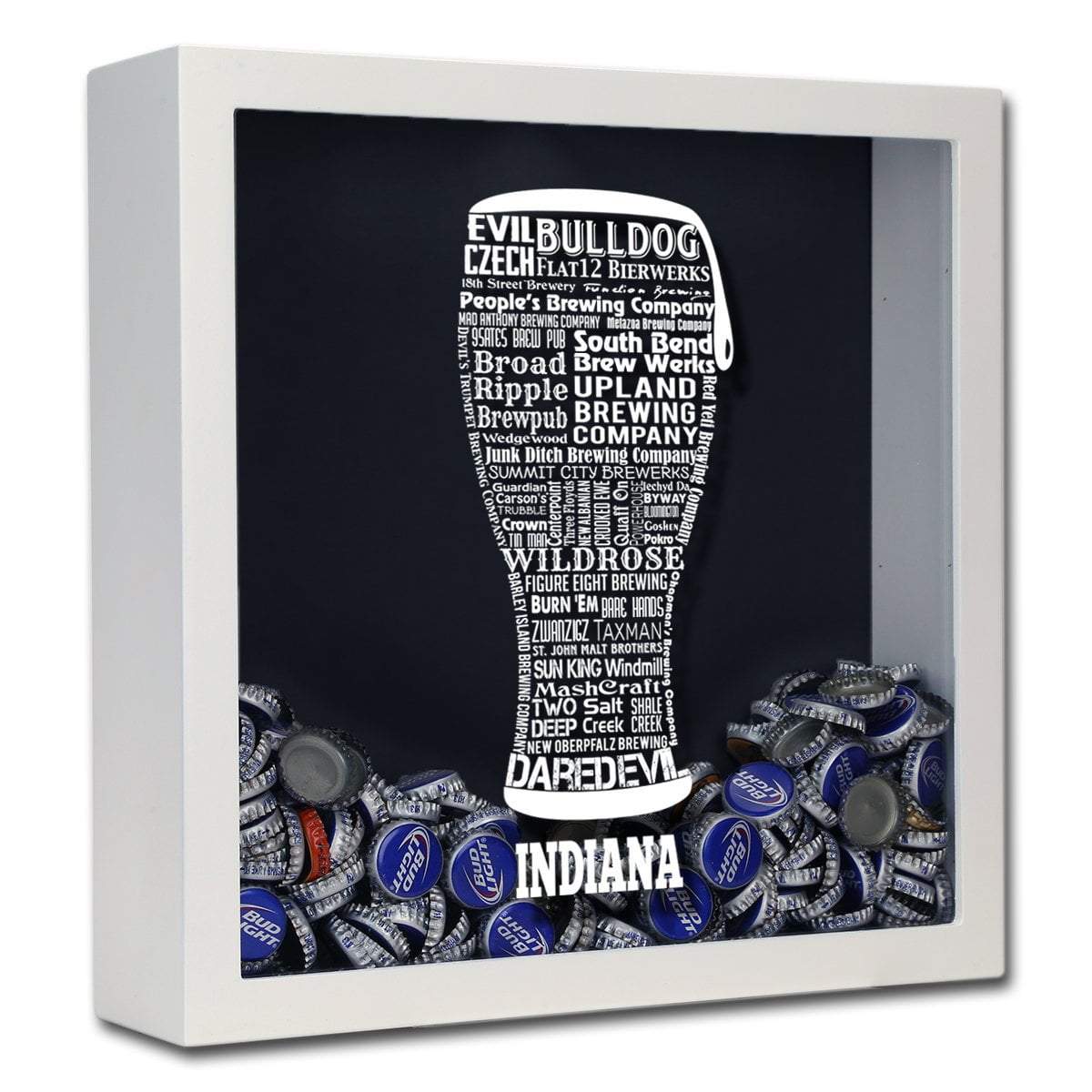Torched Products Shadow Box White Indiana Beer Typography Shadow Box (779424530549)