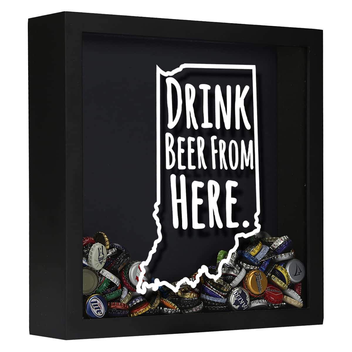 Torched Products Shadow Box Black Indiana Drink Beer From Here Beer Cap Shadow Box (781175324789)