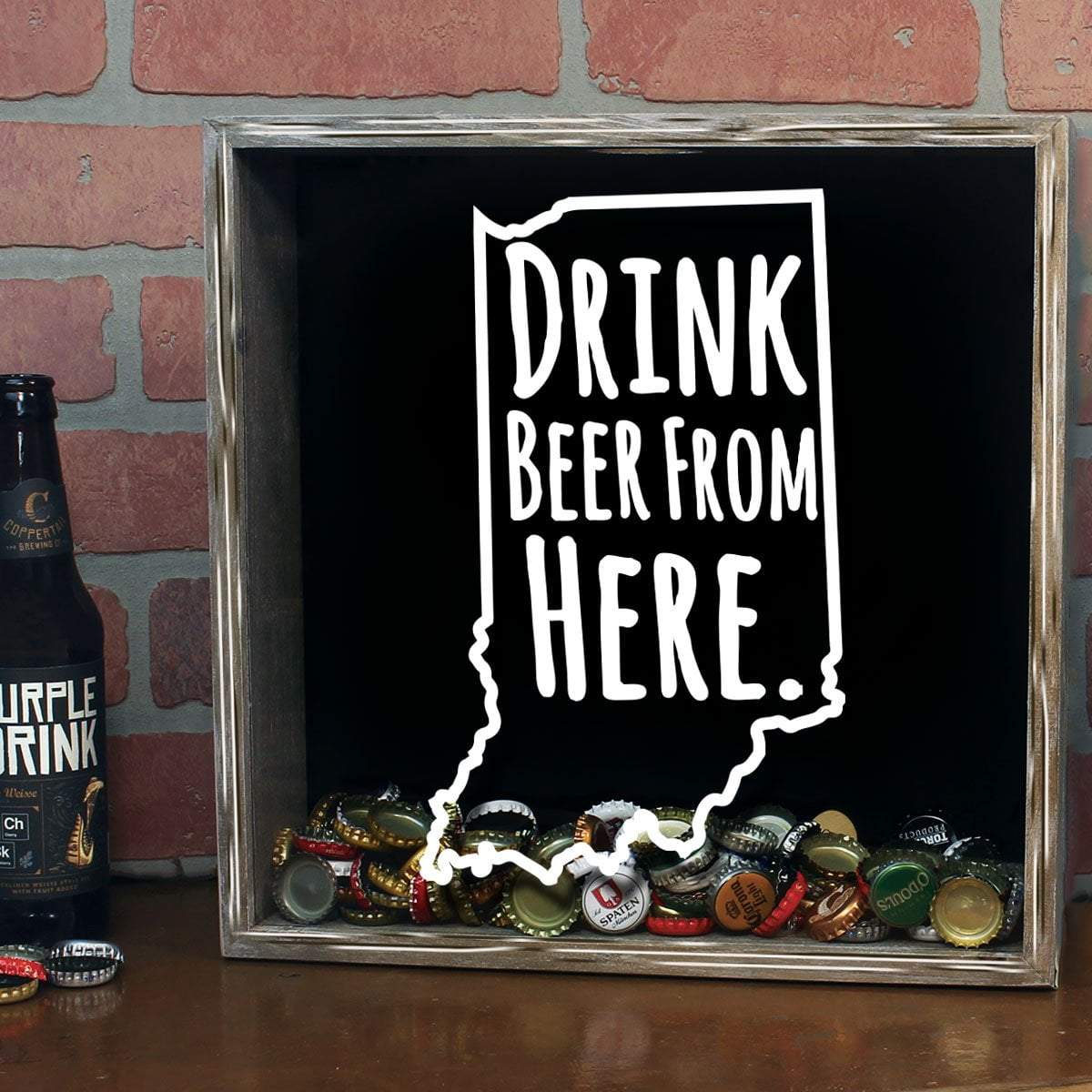 Torched Products Shadow Box Indiana Drink Beer From Here Beer Cap Shadow Box (781175324789)