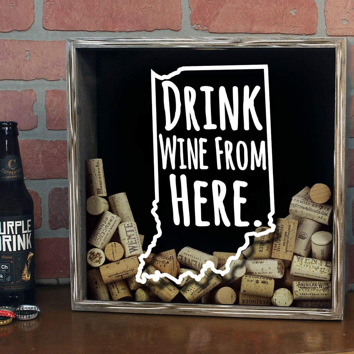 Torched Products Shadow Box Indiana Drink Wine From Here Wine Cork Shadow Box (795735982197)