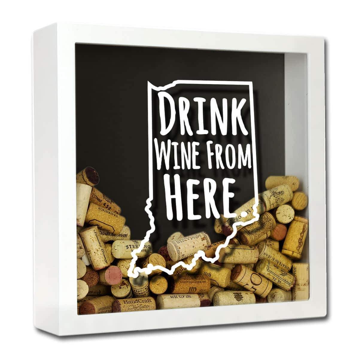 Torched Products Shadow Box White Indiana Drink Wine From Here Wine Cork Shadow Box (795735982197)