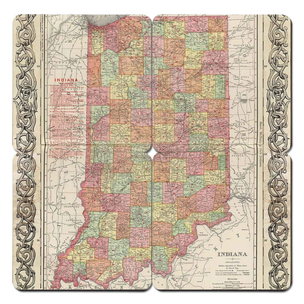 Torched Products Coasters Indiana Old World Map Coaster (790592979061)