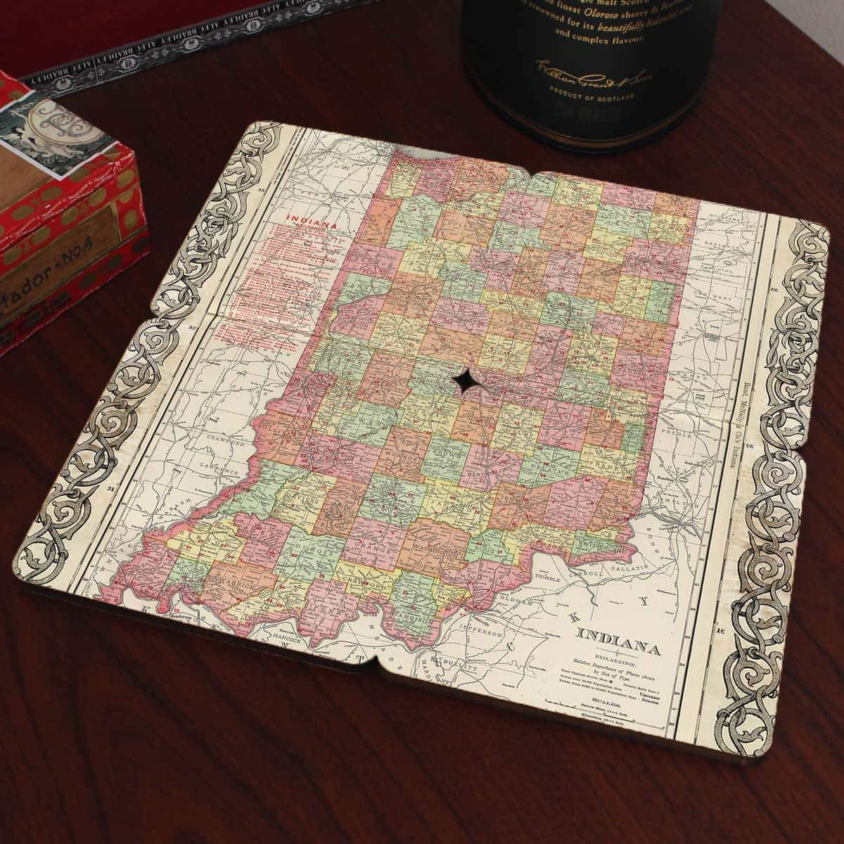 Torched Products Coasters Indiana Old World Map Coaster (790592979061)