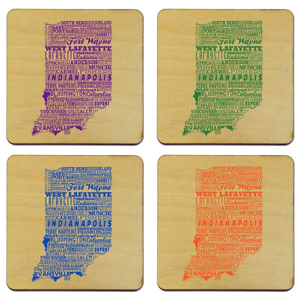 Indiana State Typography Coaster - Torched Products