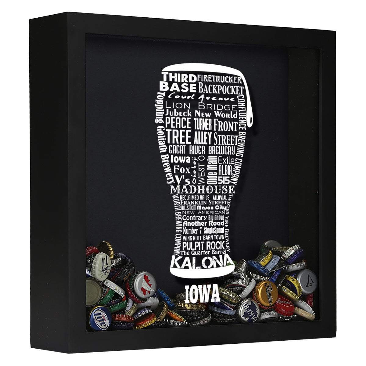 Torched Products Shadow Box Black Iowa Beer Typography Shadow Box (779379179637)