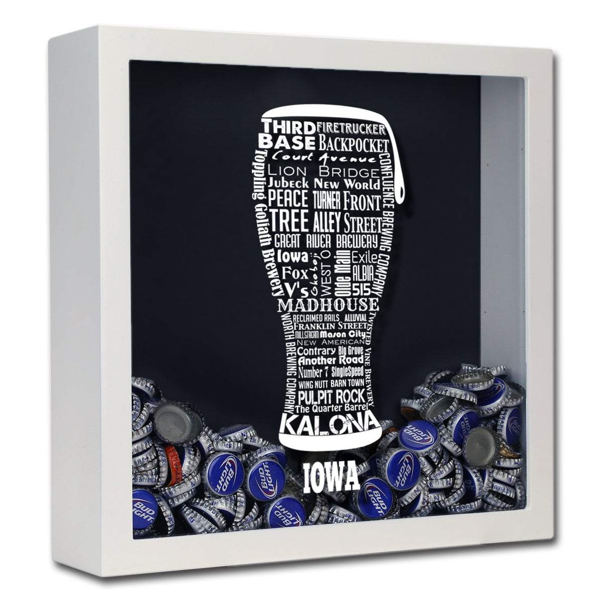 Torched Products Shadow Box White Iowa Beer Typography Shadow Box (779379179637)