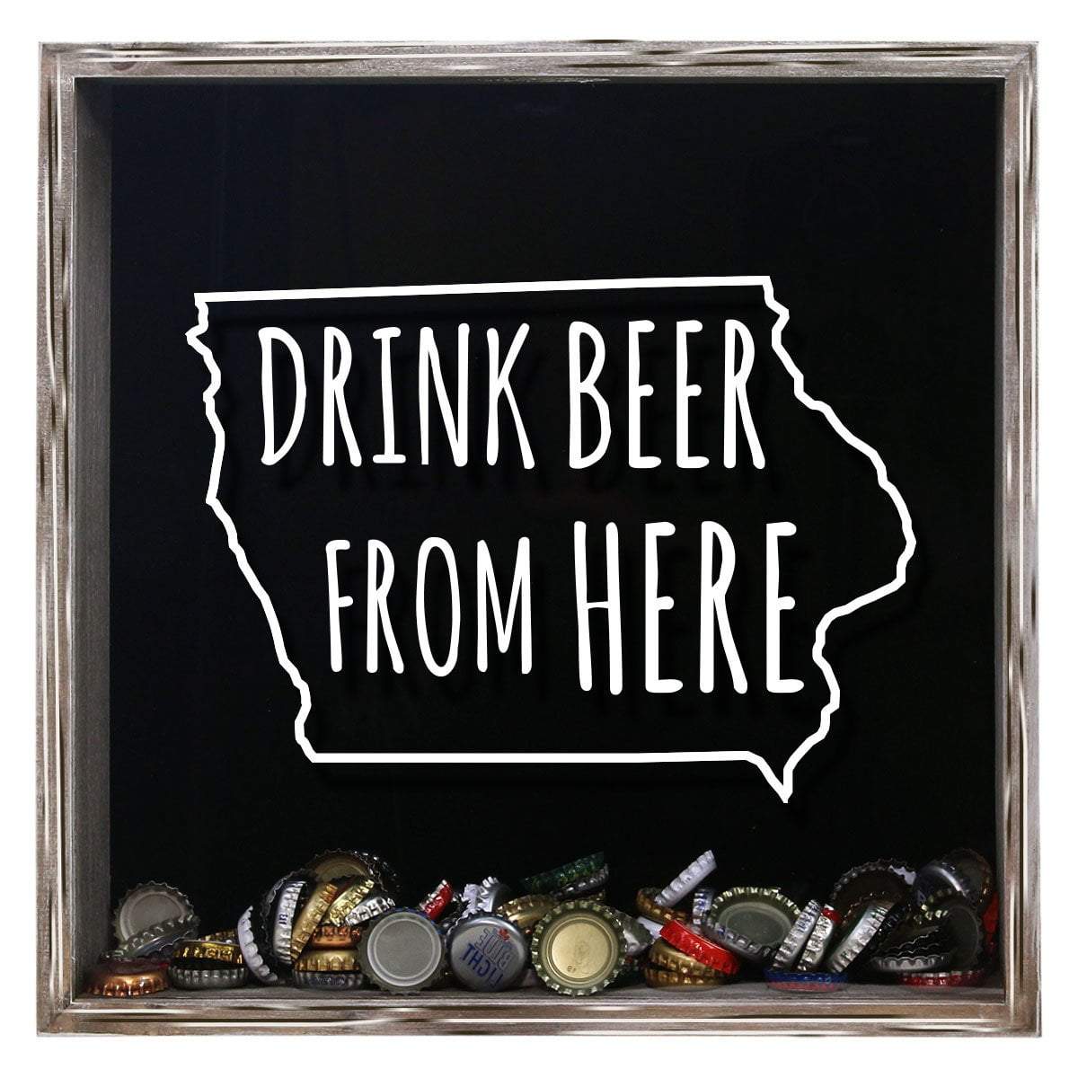 Torched Products Shadow Box Gray Iowa Drink Beer From Here Beer Cap Shadow Box (781166313589)