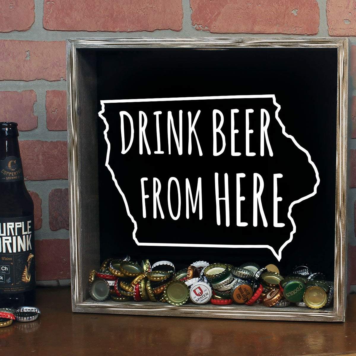 Torched Products Shadow Box Iowa Drink Beer From Here Beer Cap Shadow Box (781166313589)
