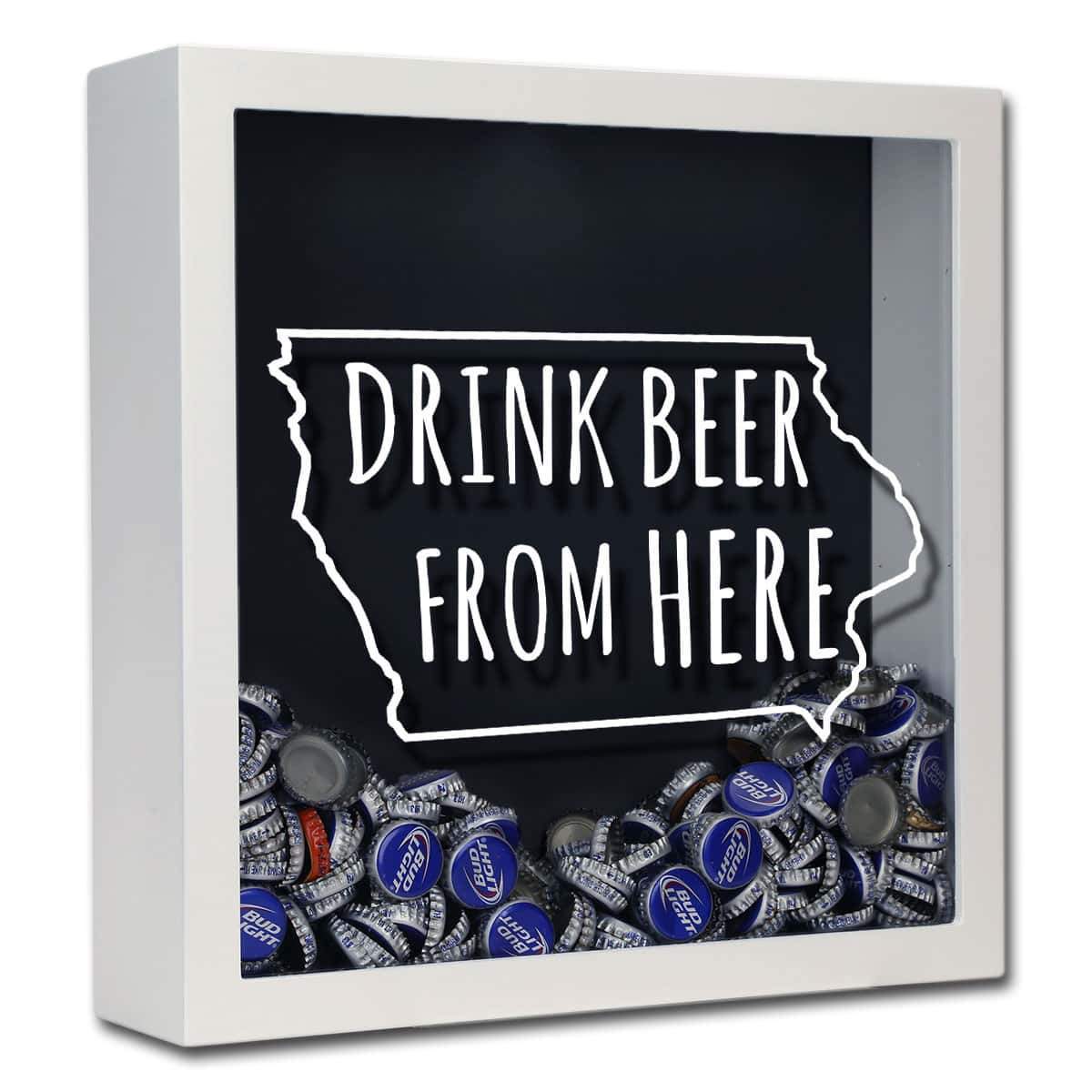 Torched Products Shadow Box White Iowa Drink Beer From Here Beer Cap Shadow Box (781166313589)