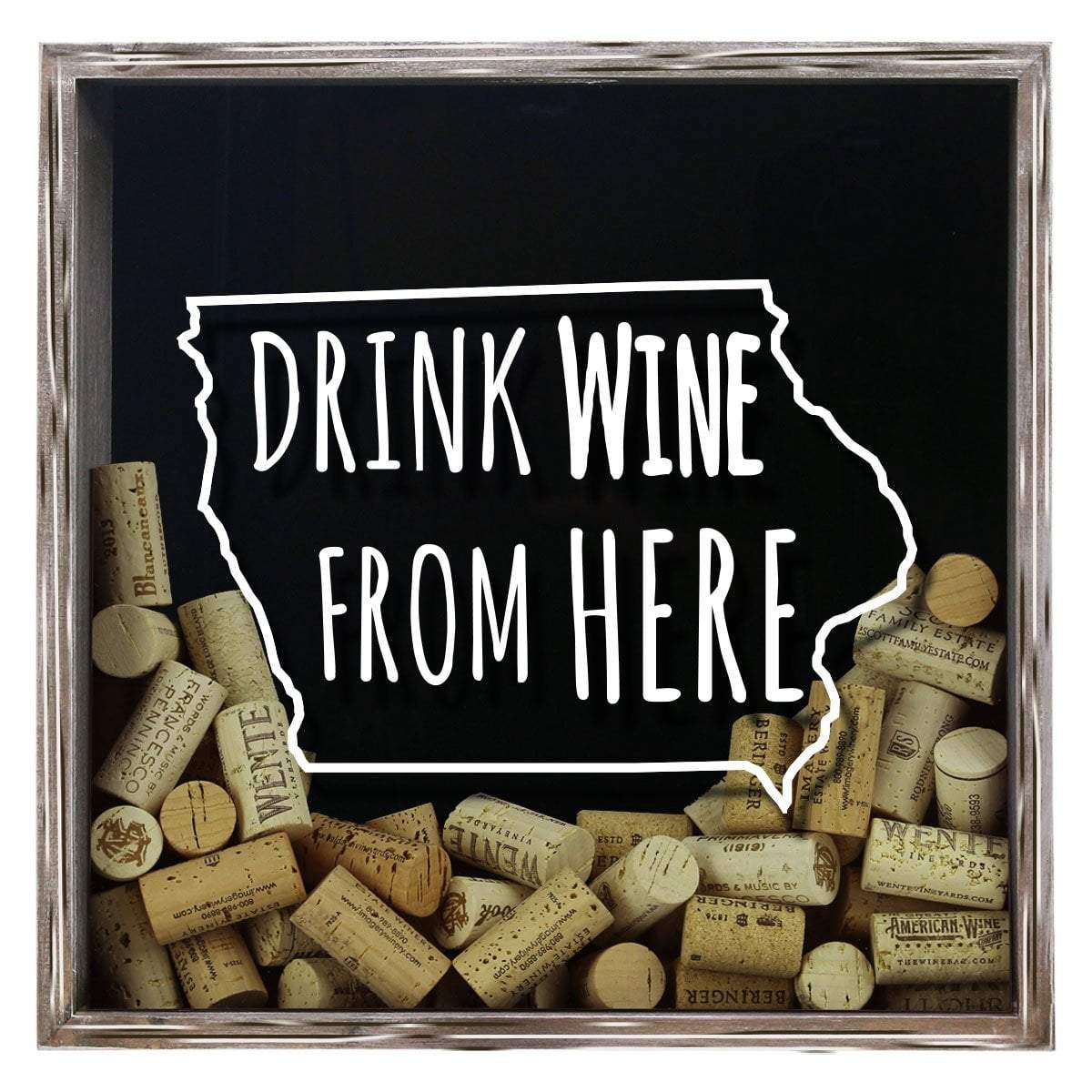 Torched Products Shadow Box Gray Iowa Drink Wine From Here Wine Cork Shadow Box (795739095157)