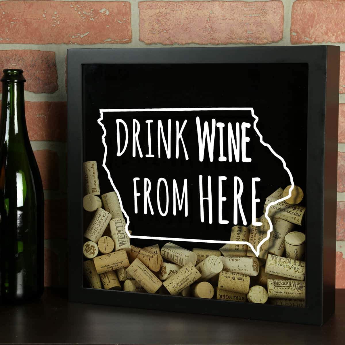 Torched Products Shadow Box Black Iowa Drink Wine From Here Wine Cork Shadow Box (795739095157)