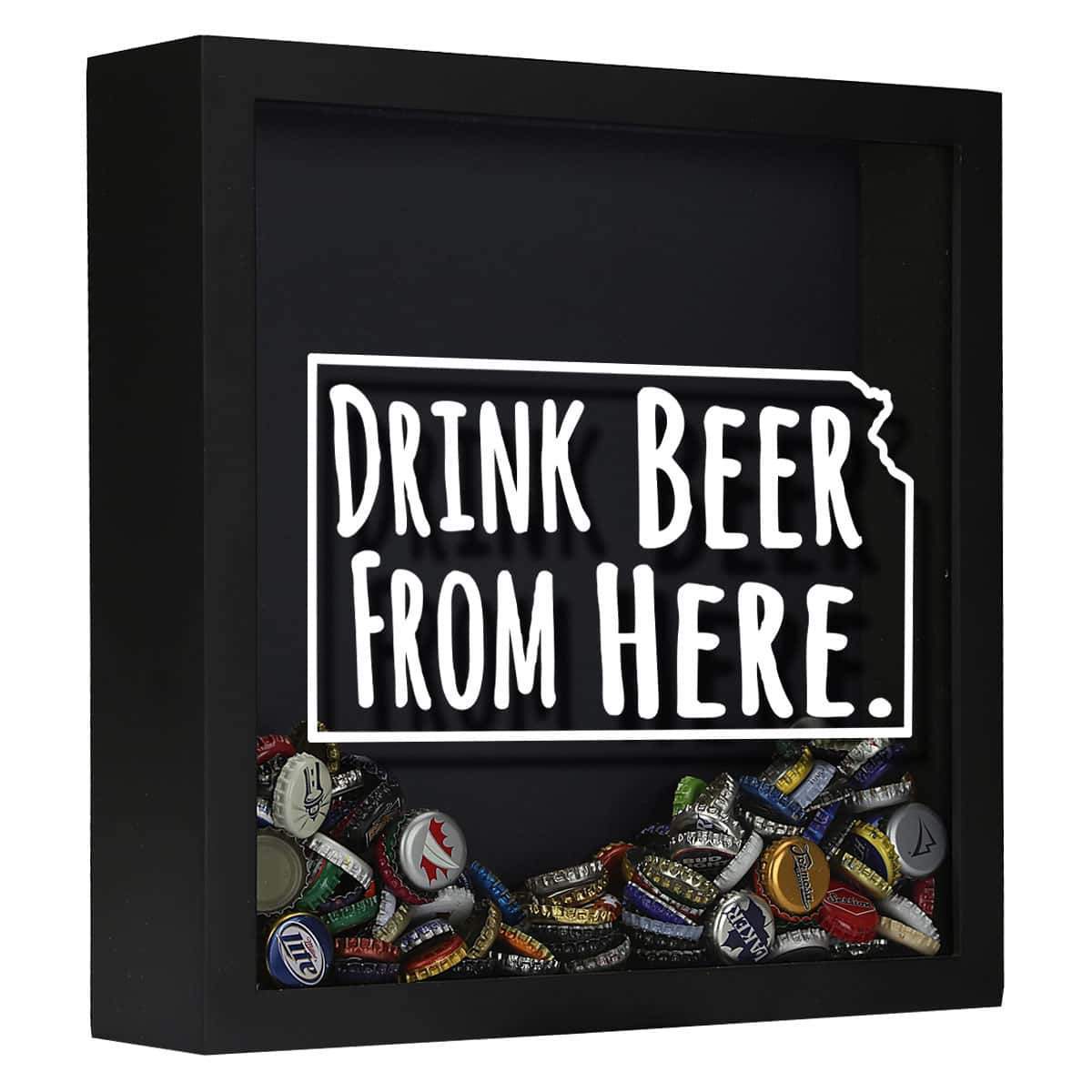 Torched Products Shadow Box Black Kansas Drink Beer From Here Beer Cap Shadow Box (781175488629)