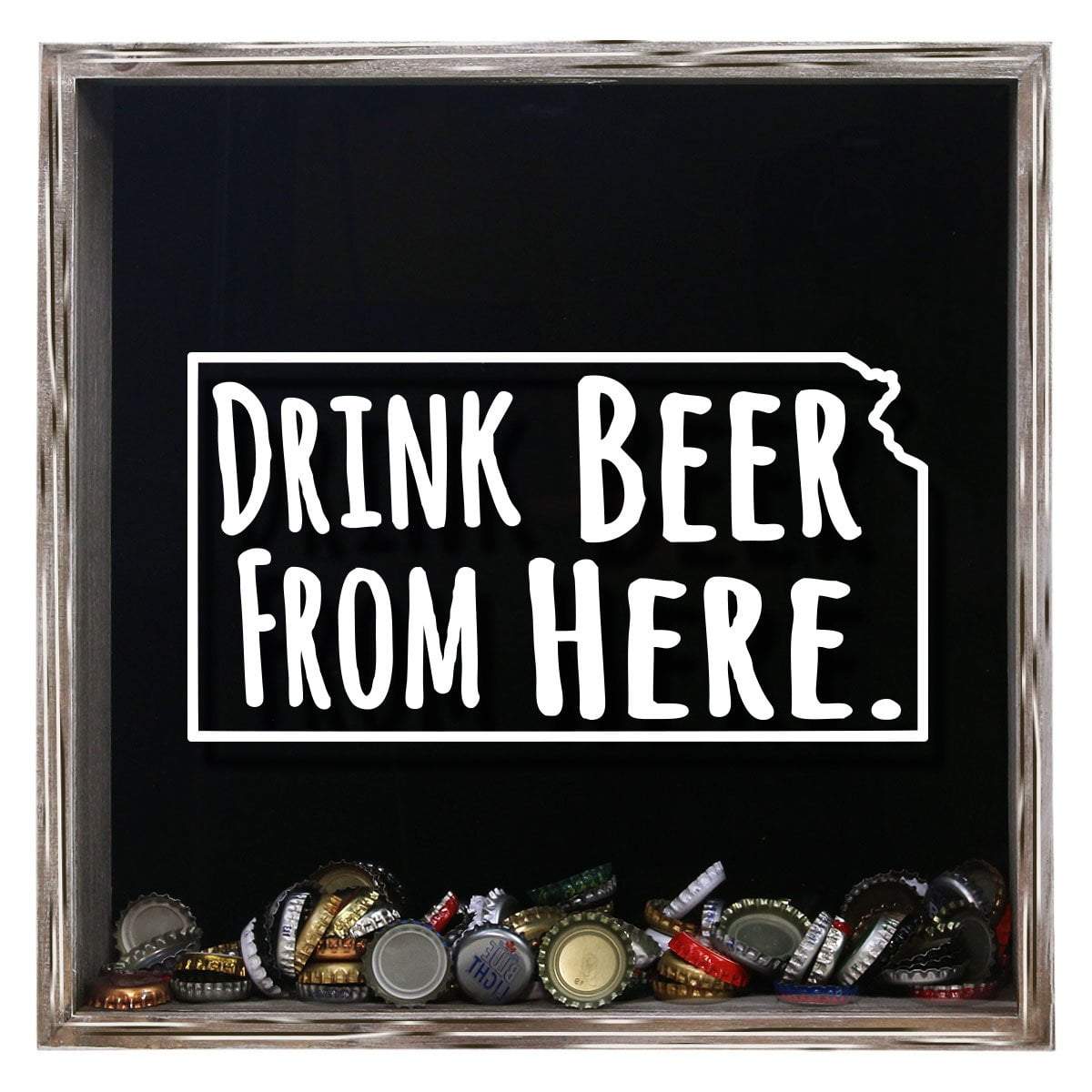 Torched Products Shadow Box Gray Kansas Drink Beer From Here Beer Cap Shadow Box (781175488629)