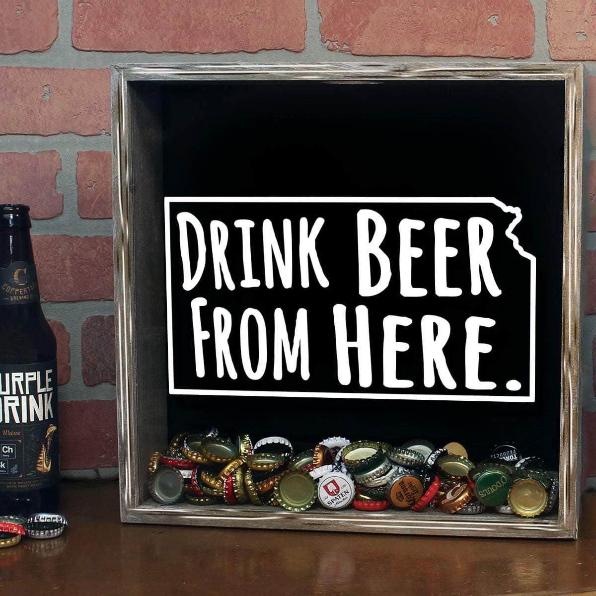 Torched Products Shadow Box Kansas Drink Beer From Here Beer Cap Shadow Box (781175488629)