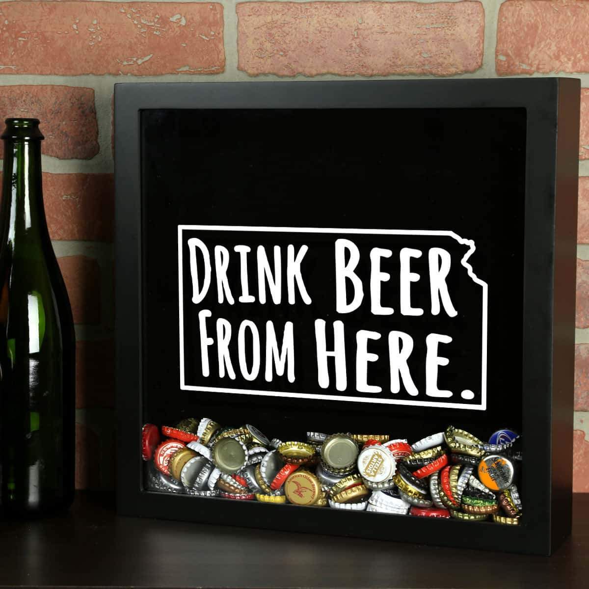 Torched Products Shadow Box Black Kansas Drink Beer From Here Beer Cap Shadow Box (781175488629)