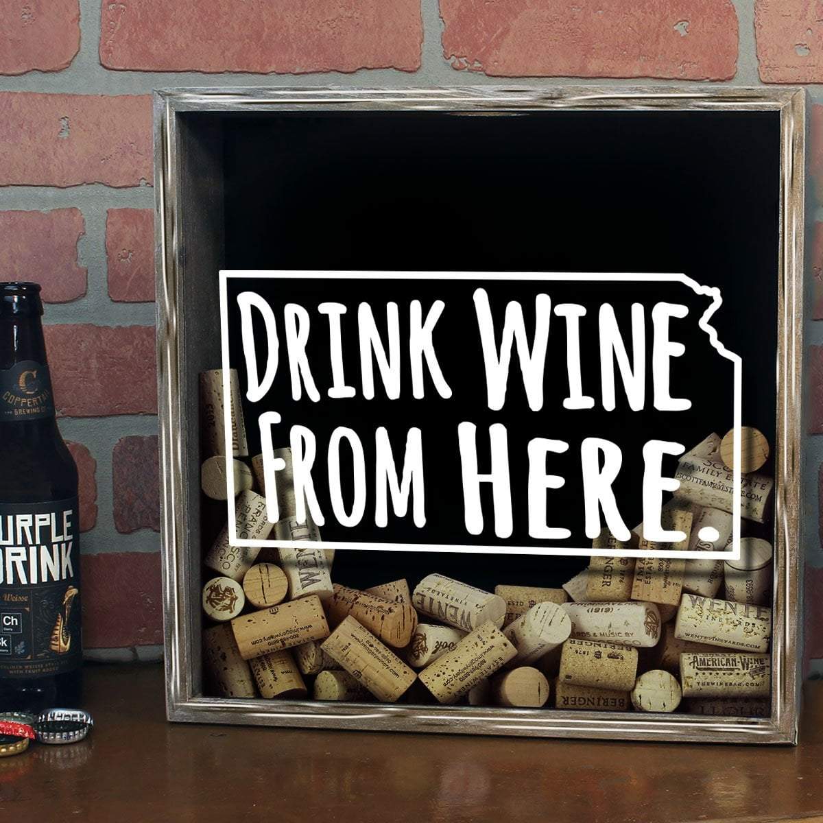 Torched Products Shadow Box Kansas Drink Wine From Here Wine Cork Shadow Box (795740045429)