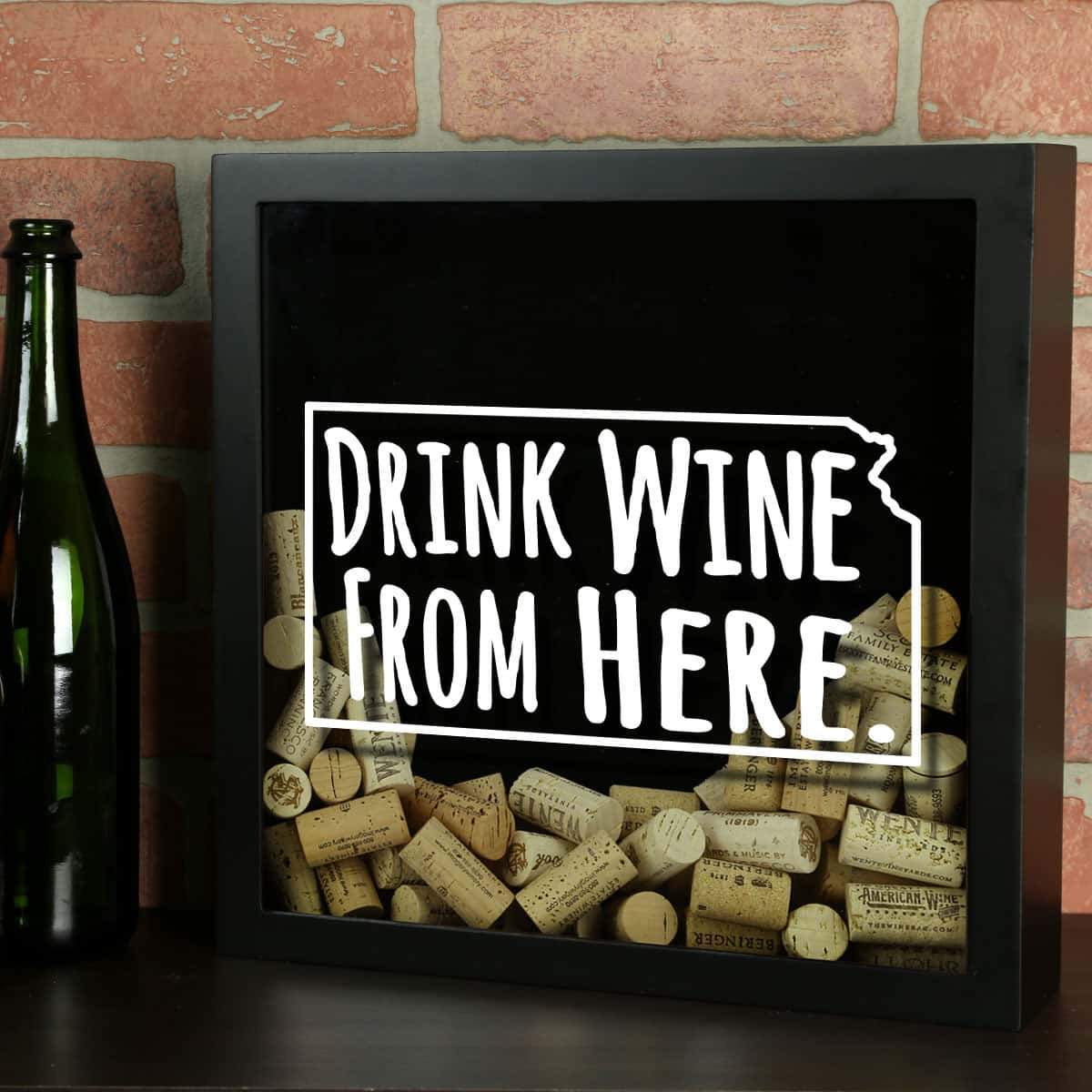 Torched Products Shadow Box Kansas Drink Wine From Here Wine Cork Shadow Box (795740045429)