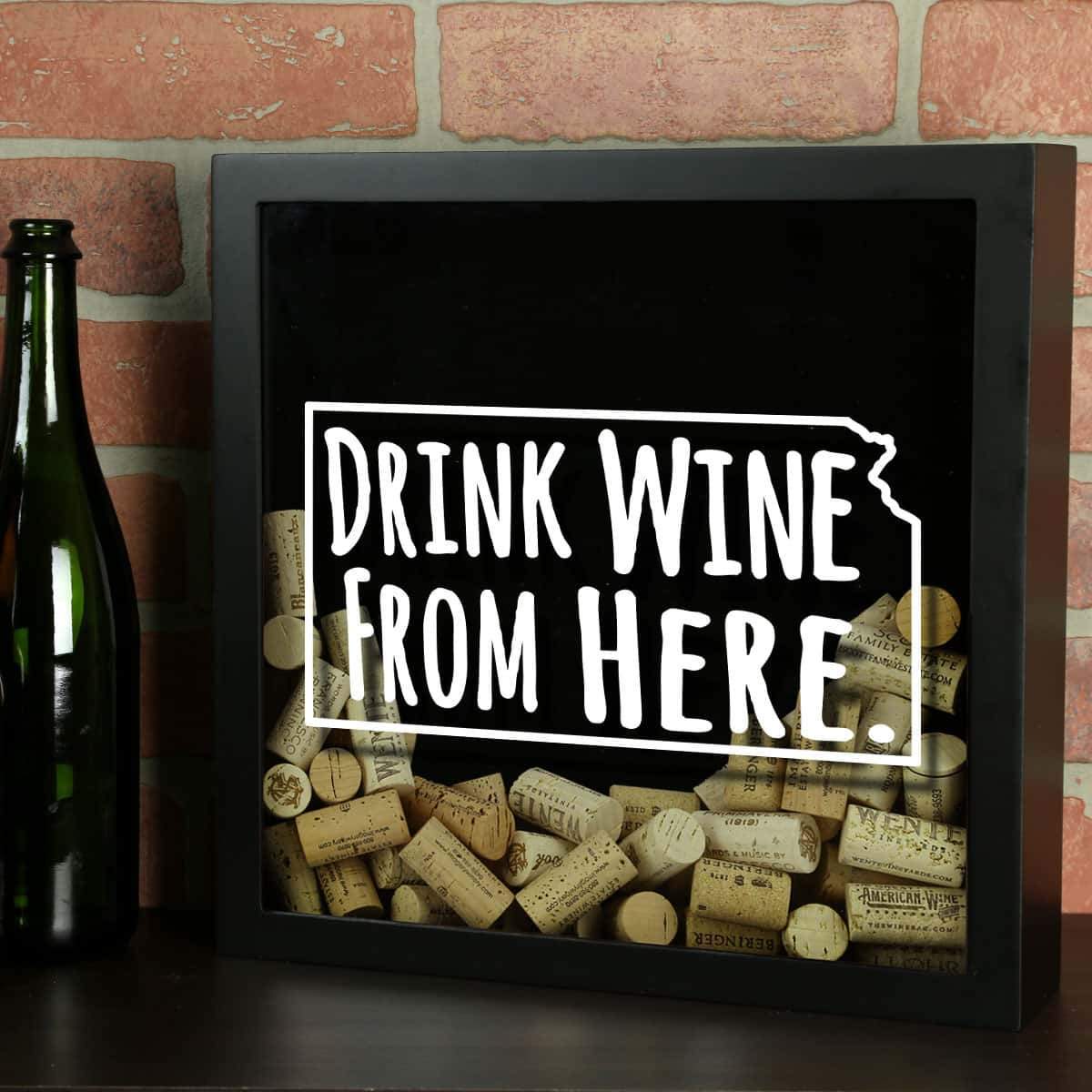 Torched Products Shadow Box Black Kansas Drink Wine From Here Wine Cork Shadow Box (795740045429)