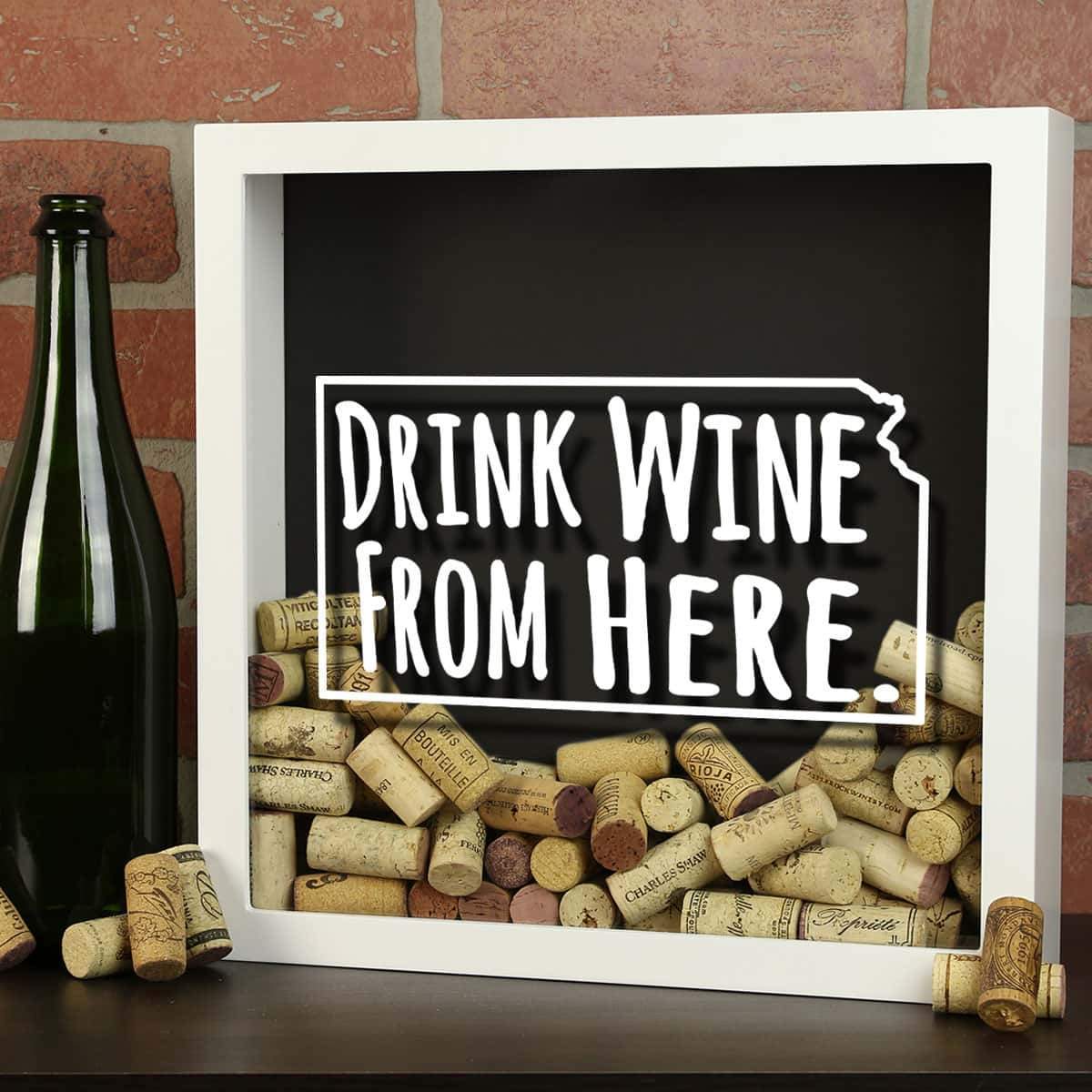 Torched Products Shadow Box Kansas Drink Wine From Here Wine Cork Shadow Box (795740045429)
