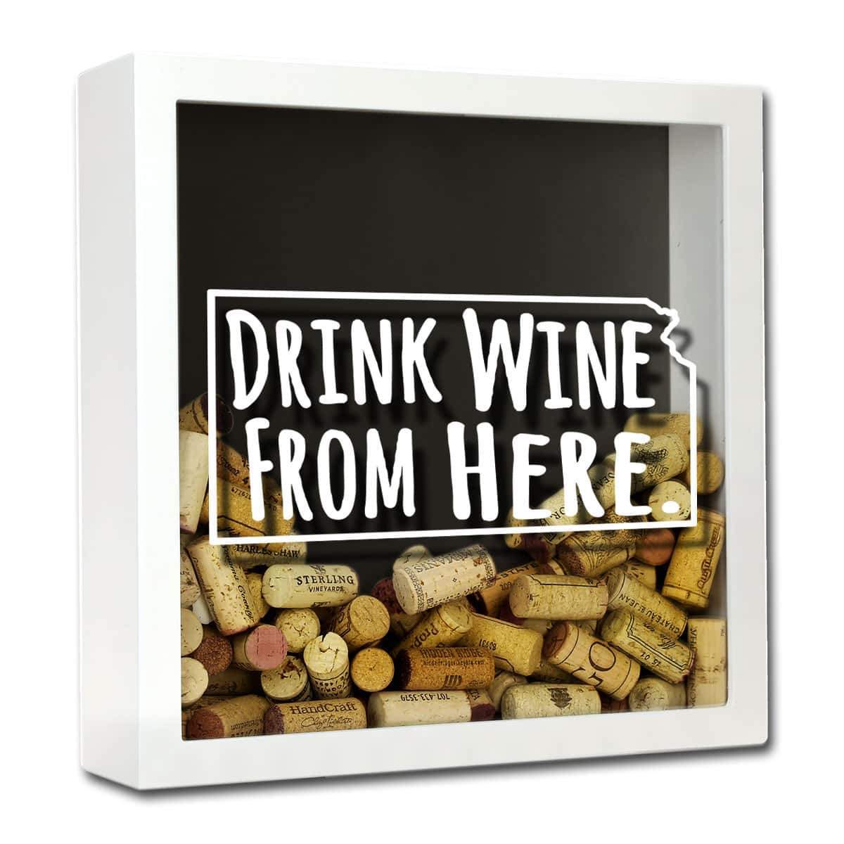 Torched Products Shadow Box White Kansas Drink Wine From Here Wine Cork Shadow Box (795740045429)