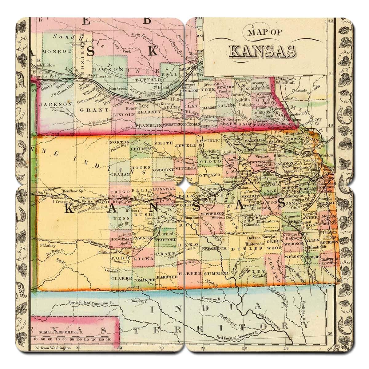 Torched Products Coasters Kansas Old World Map Coaster (790593011829)