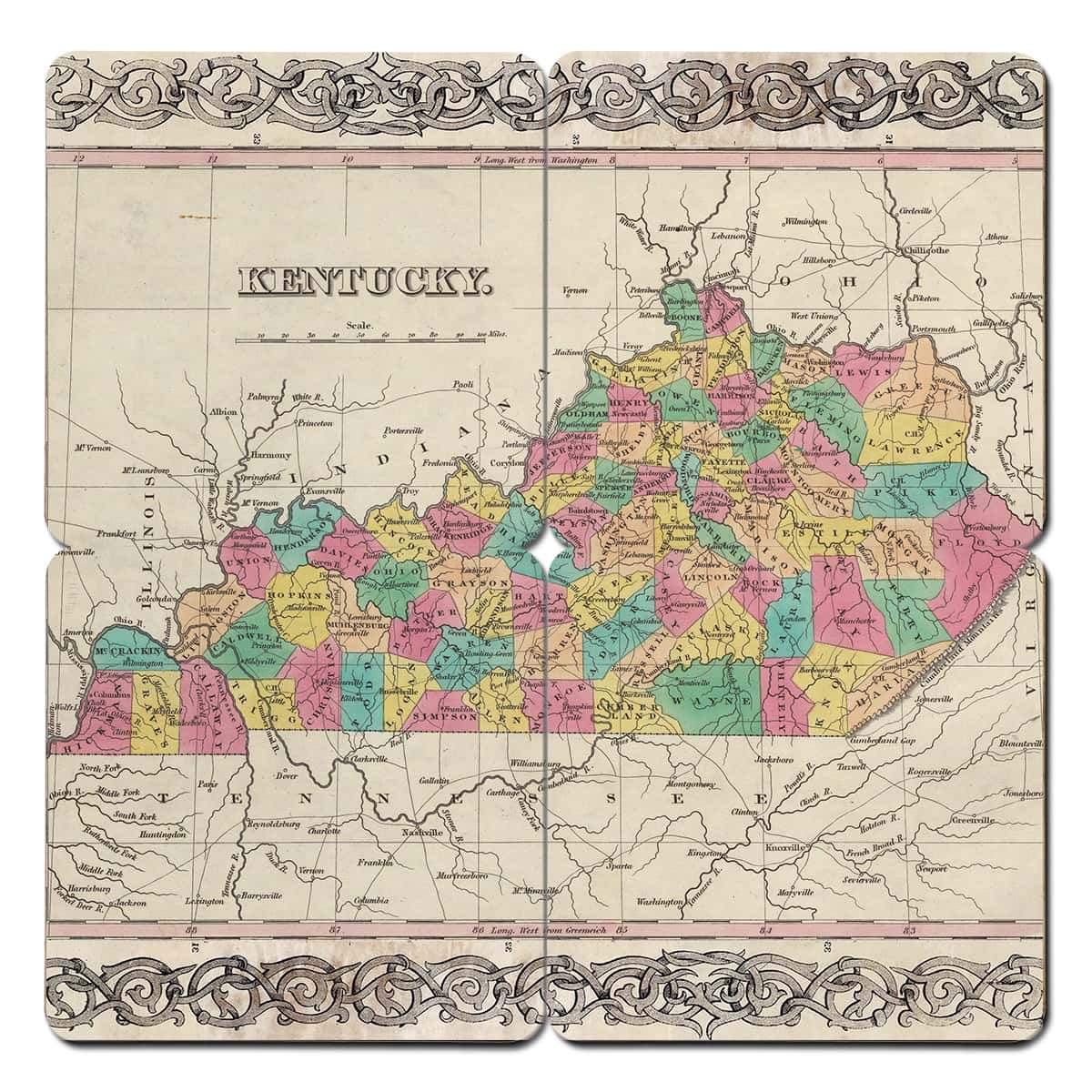 Torched Products Coasters Kentucky Old World Map Coaster (790593077365)