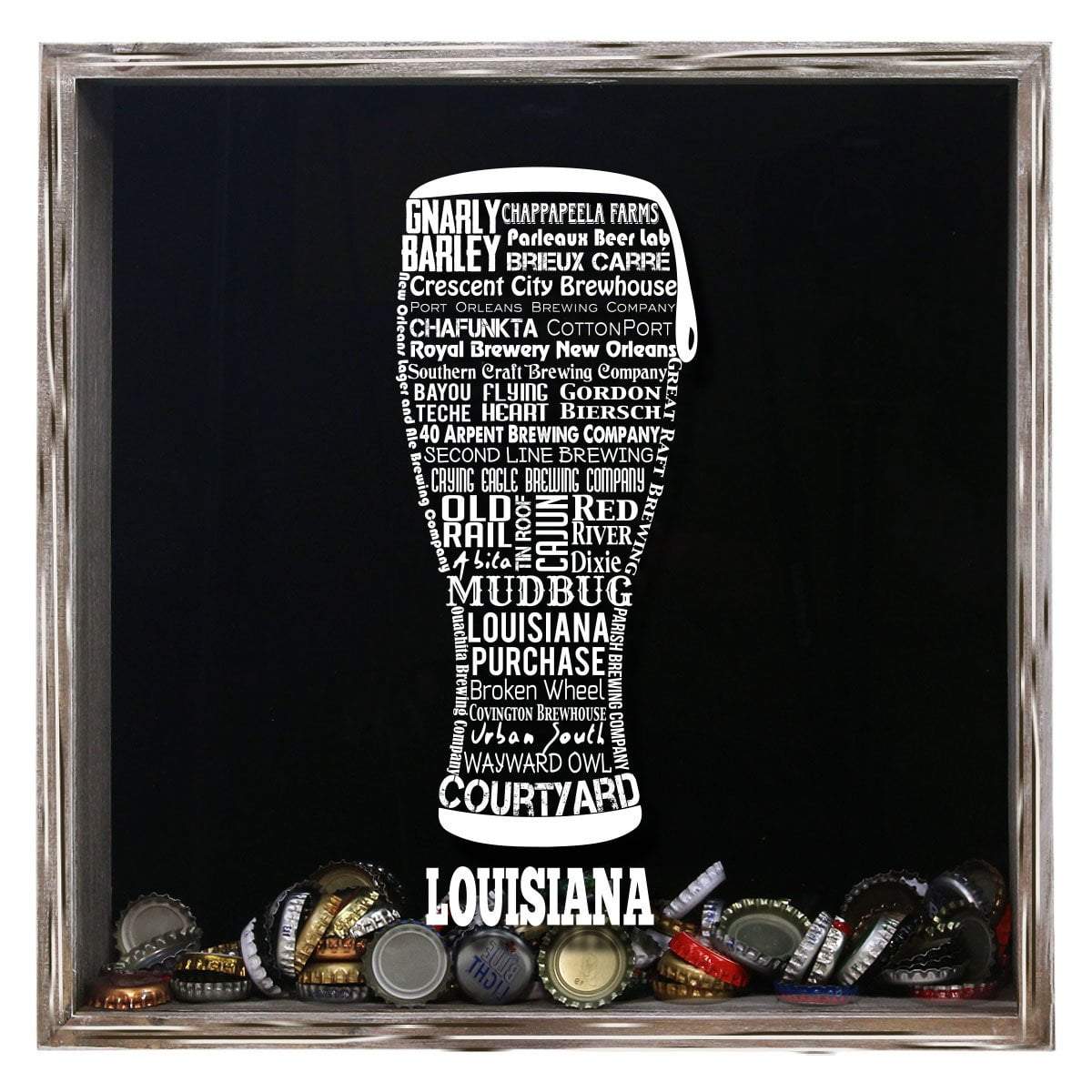 Torched Products Shadow Box Gray Louisiana Beer Typography Shadow Box (779380129909)