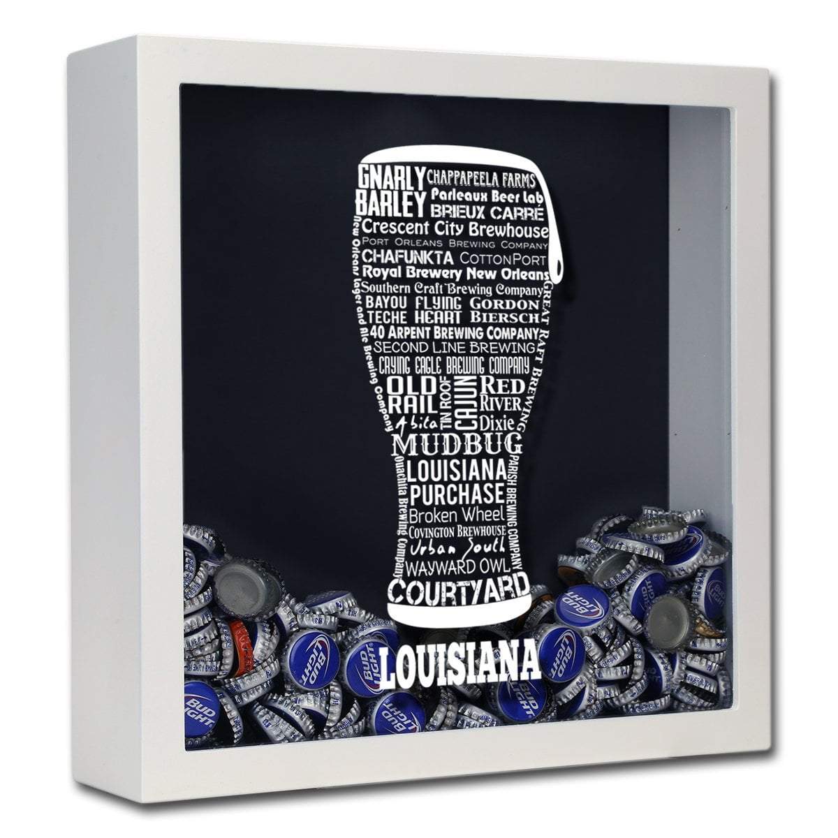 Torched Products Shadow Box White Louisiana Beer Typography Shadow Box (779380129909)