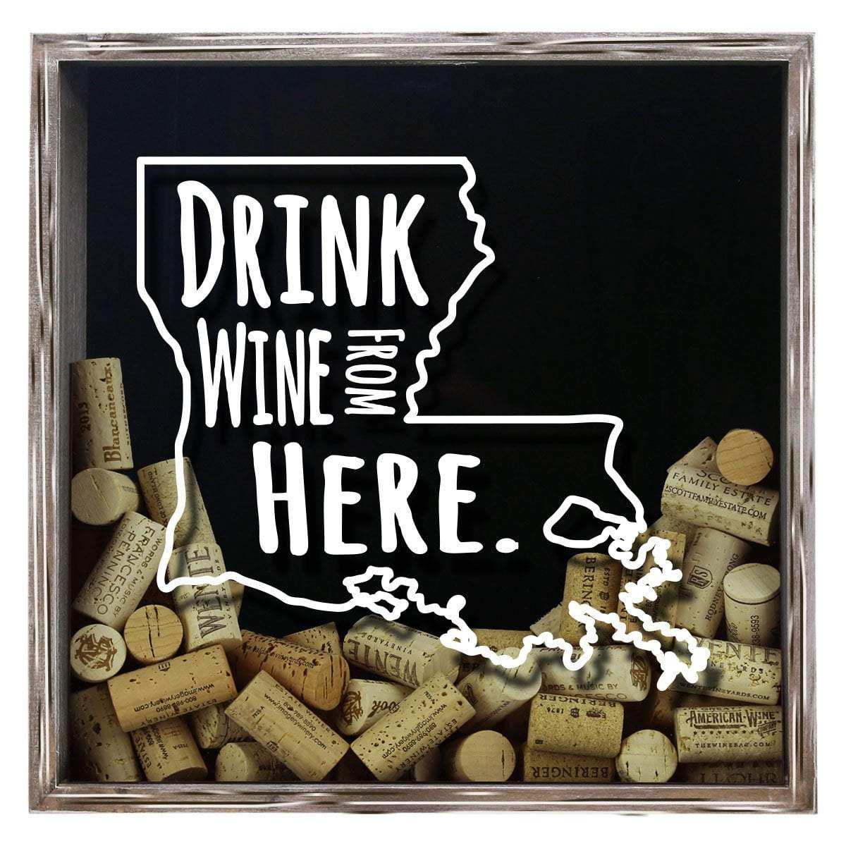 Torched Products Shadow Box Gray Louisiana Drink Wine From Here Wine Cork Shadow Box (795742634101)