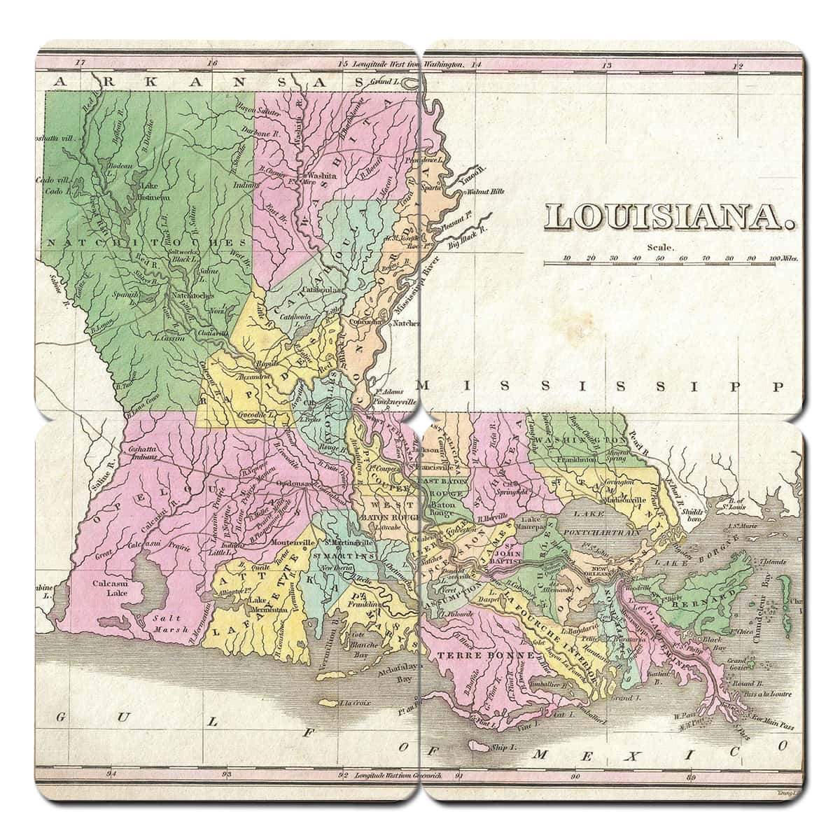 Torched Products Coasters Louisiana Old World Map Coaster (790593568885)