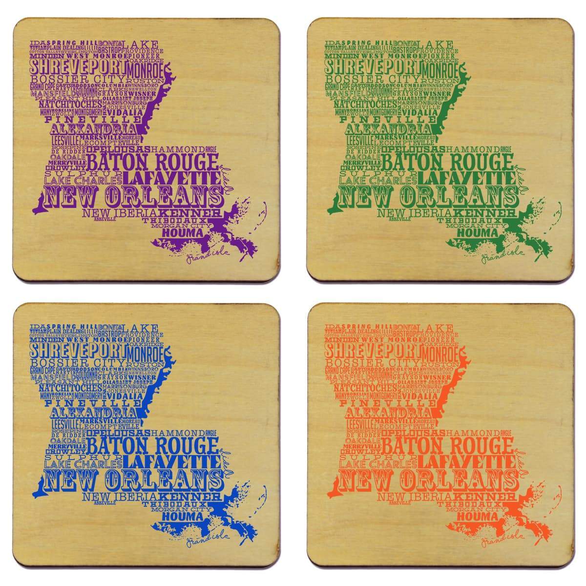 Torched Products Coasters Louisiana State Typography Coaster (787818414197)