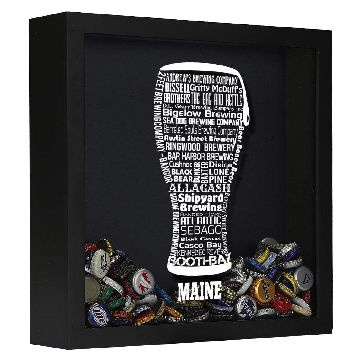 Torched Products Shadow Box Black Maine Beer Typography Shadow Box (779424858229)