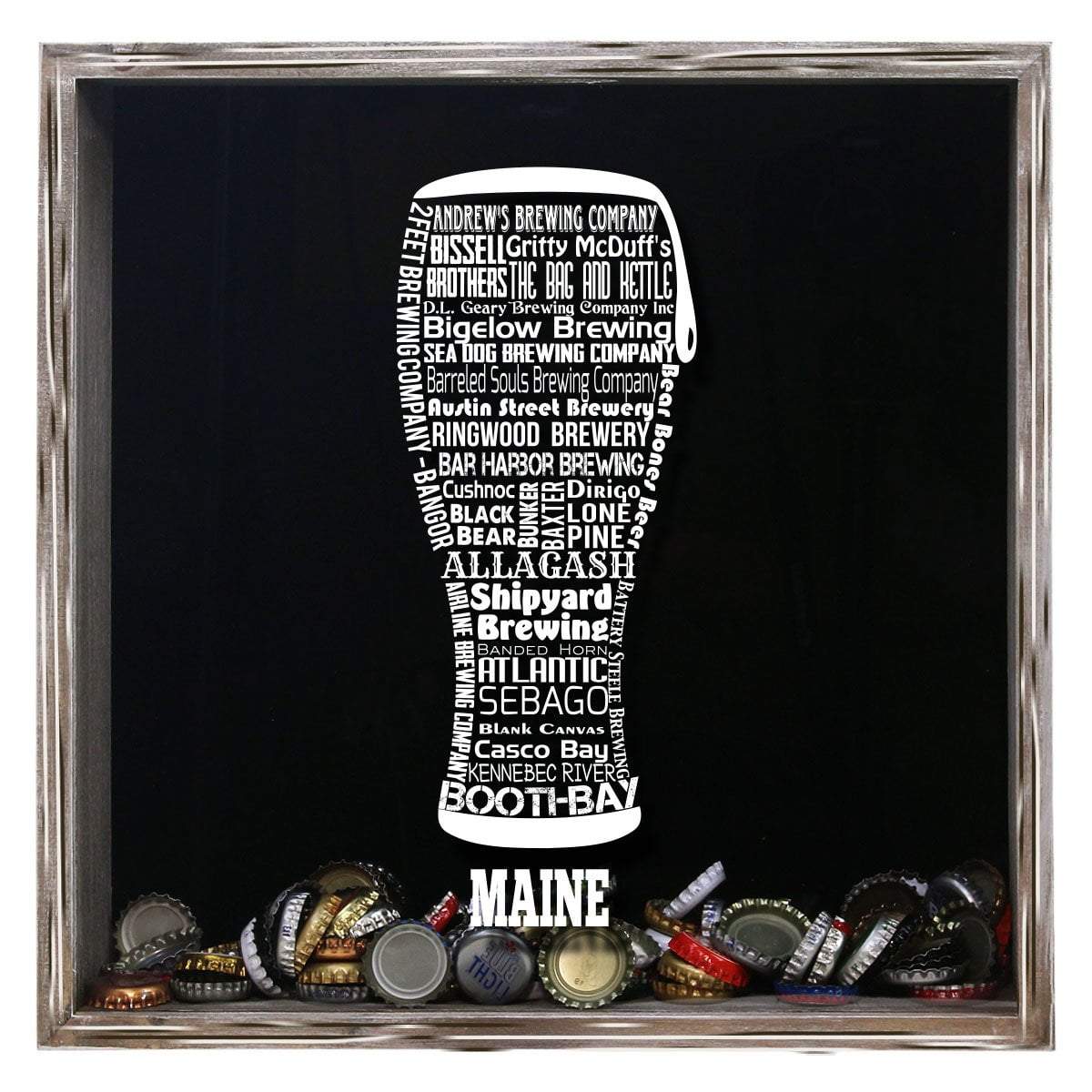 Torched Products Shadow Box Gray Maine Beer Typography Shadow Box (779424858229)