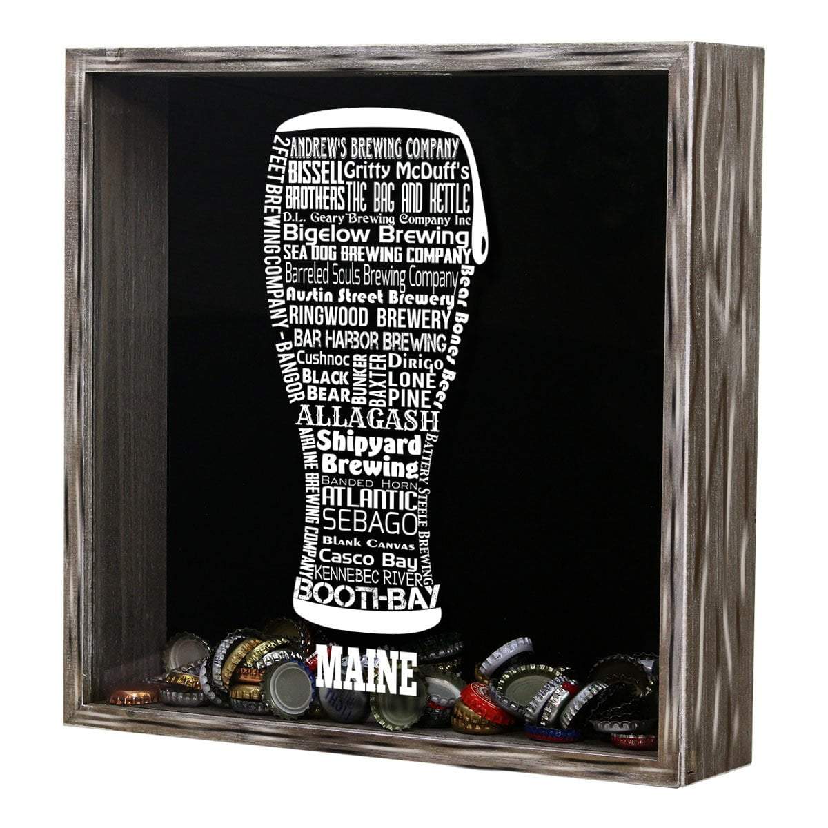 Maine Beer Typography Shadow Box Torched Products