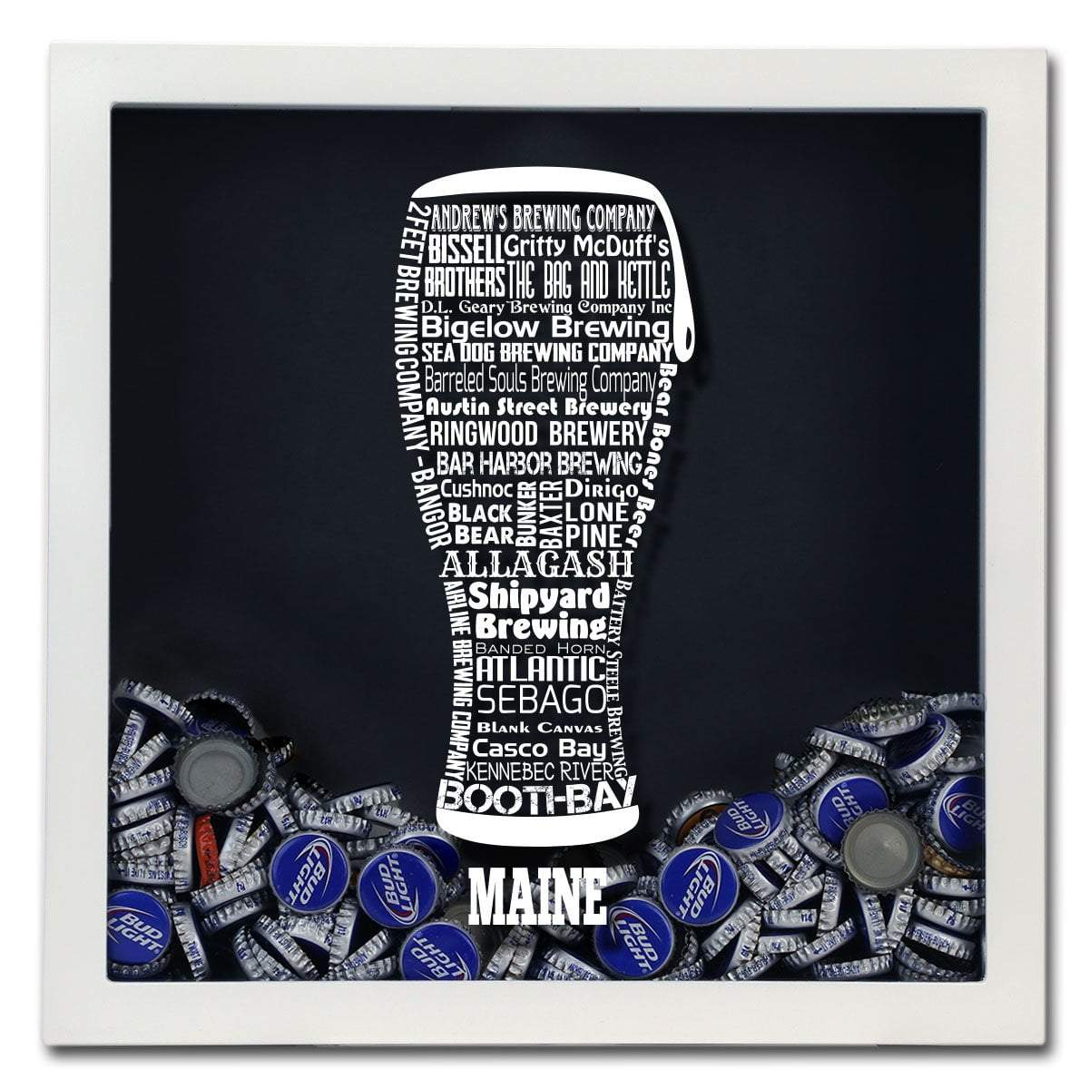 Maine Beer Typography Shadow Box Torched Products