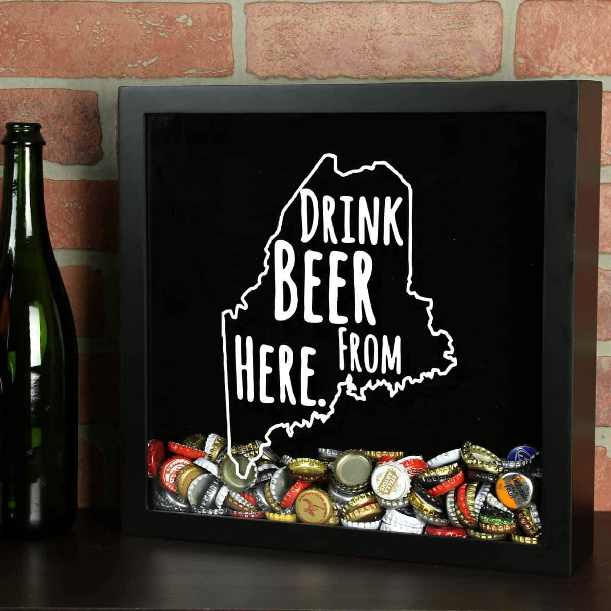 Torched Products Shadow Box Black Maine Drink Beer From Here Beer Cap Shadow Box (781176406133)