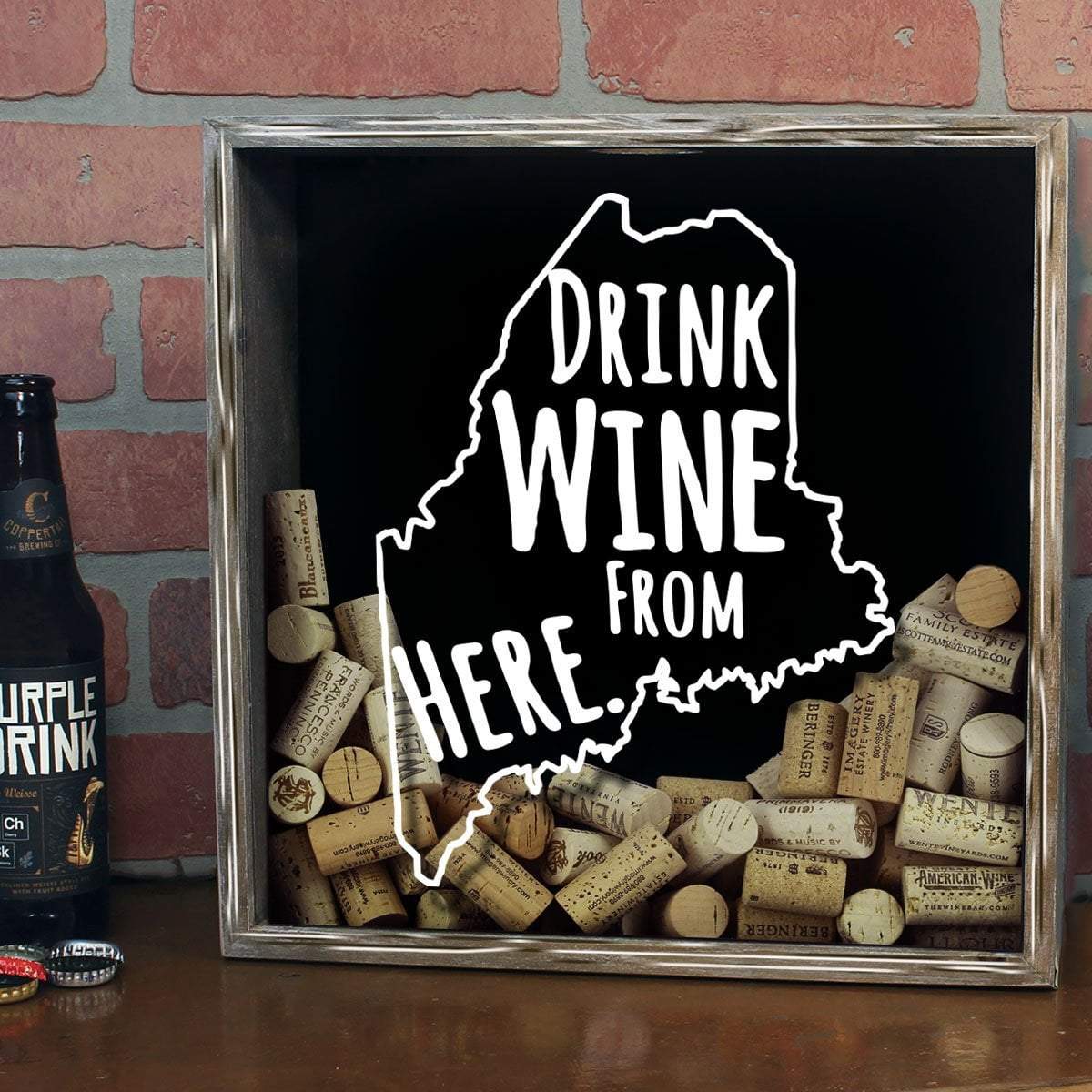 Torched Products Shadow Box Maine Drink Wine From Here Wine Cork Shadow Box (795743256693)