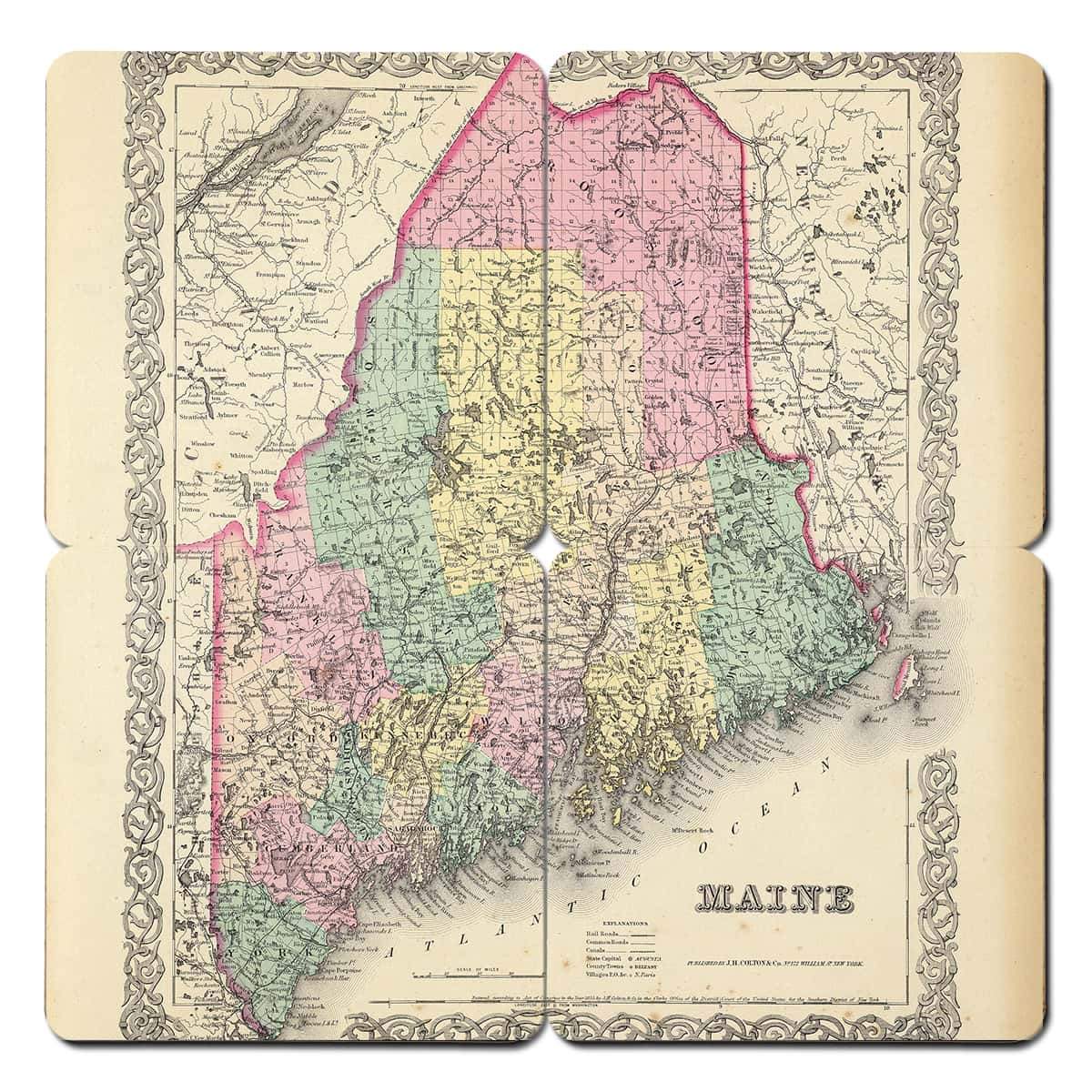 Torched Products Coasters Maine Old World Map Coaster (790593667189)