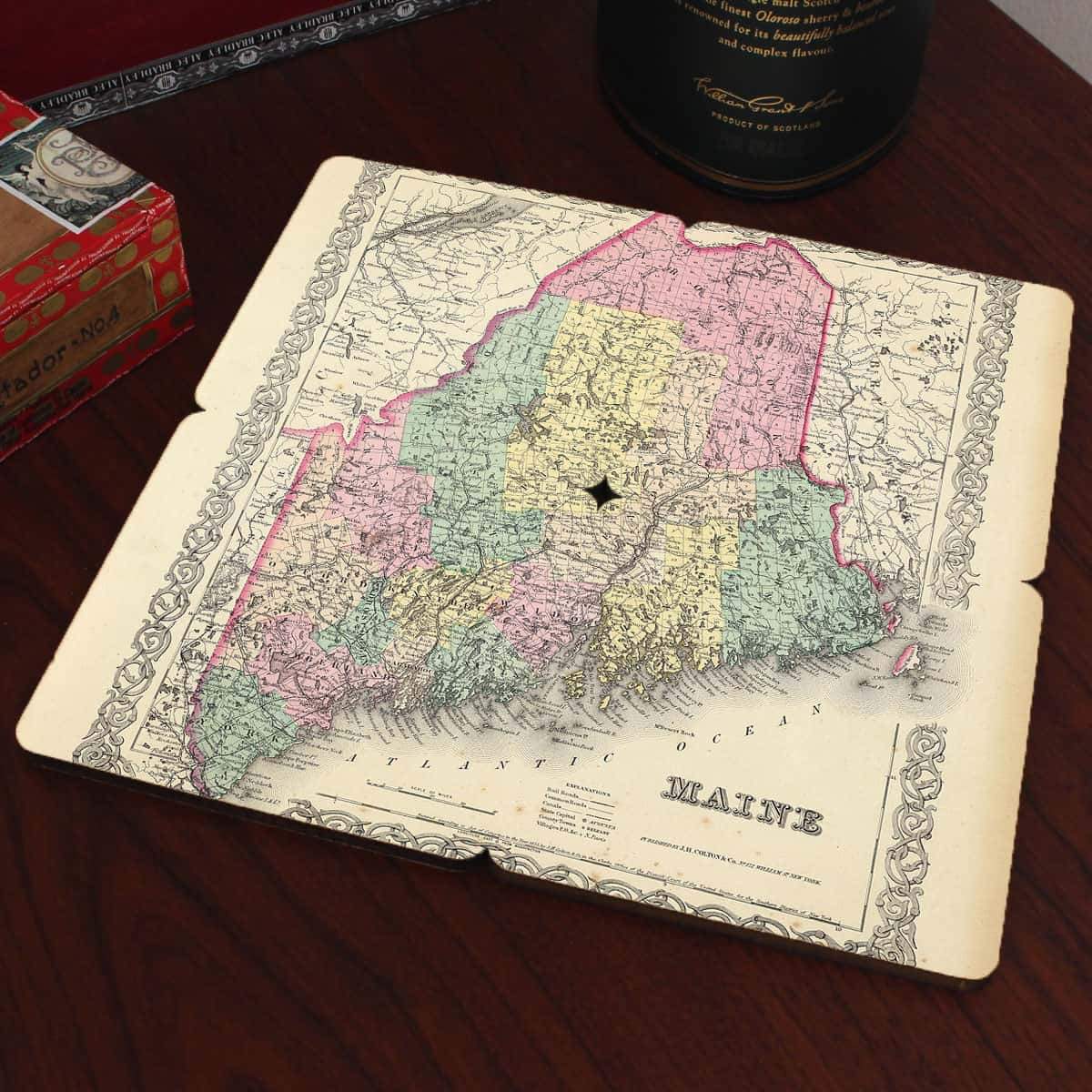 Torched Products Coasters Maine Old World Map Coaster (790593667189)