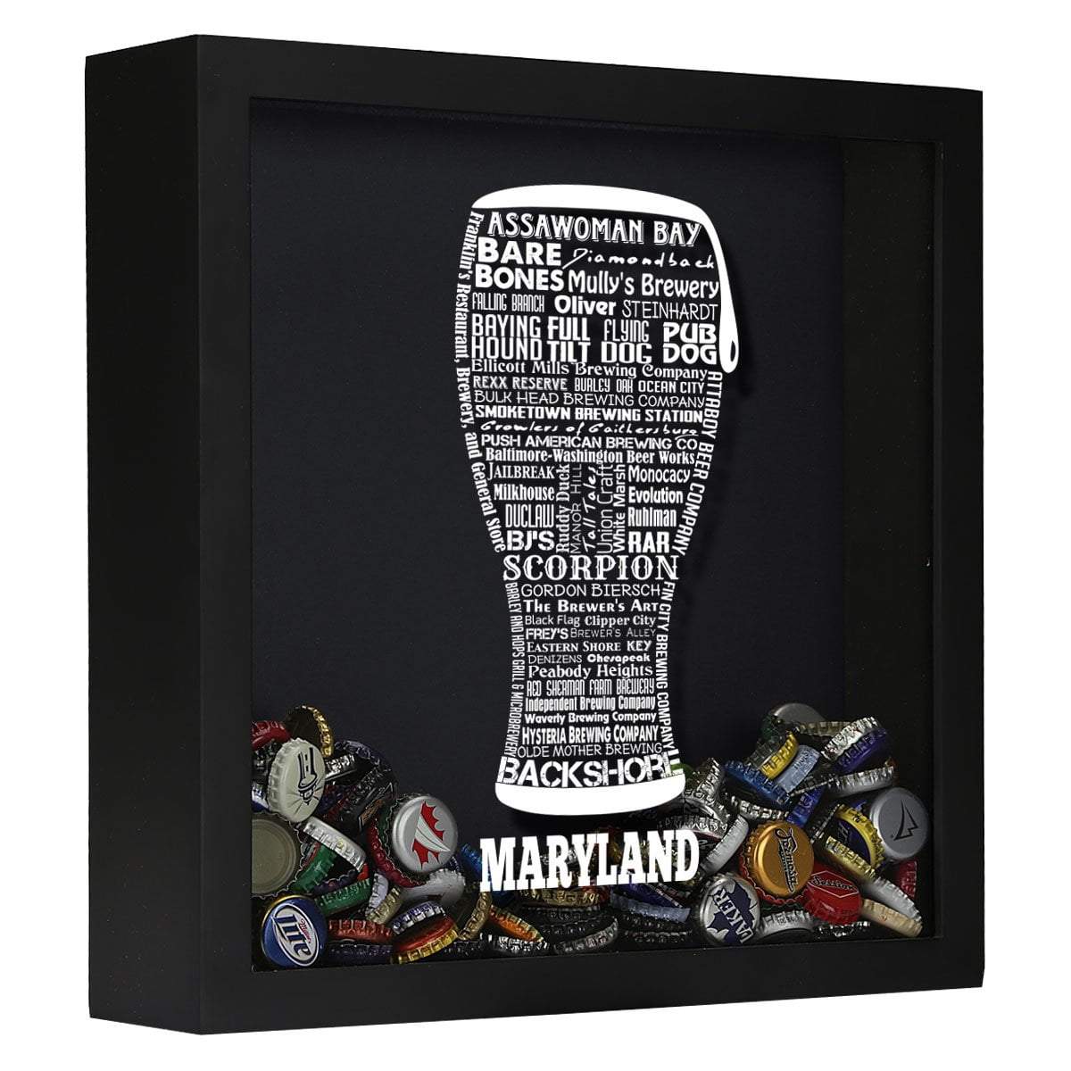 Torched Products Shadow Box Black Maryland Beer Typography Shadow Box (779424956533)