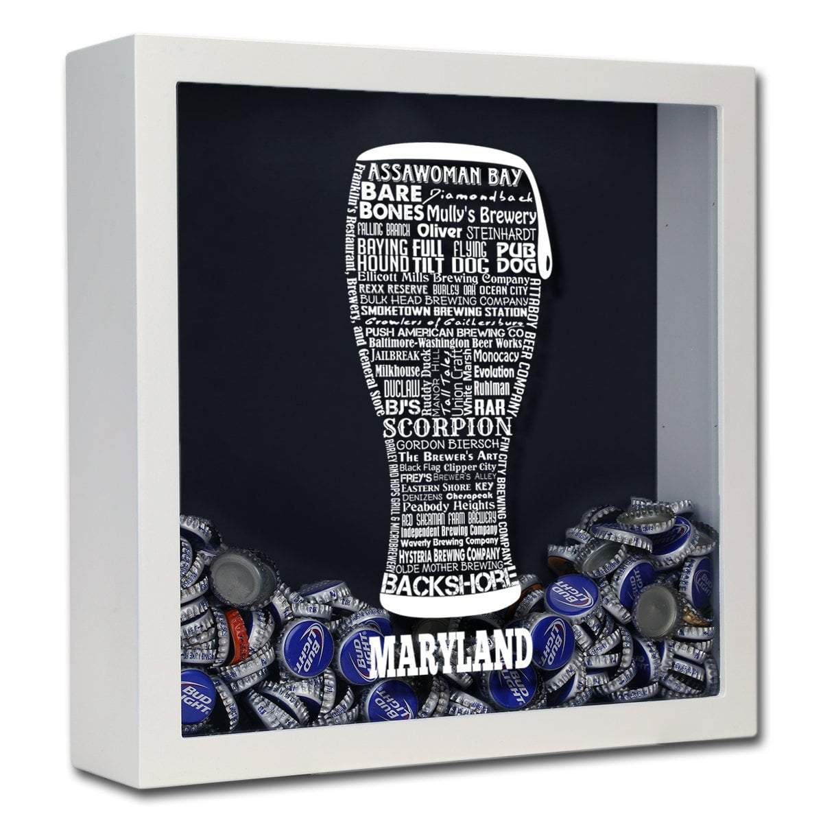 Torched Products Shadow Box White Maryland Beer Typography Shadow Box (779424956533)